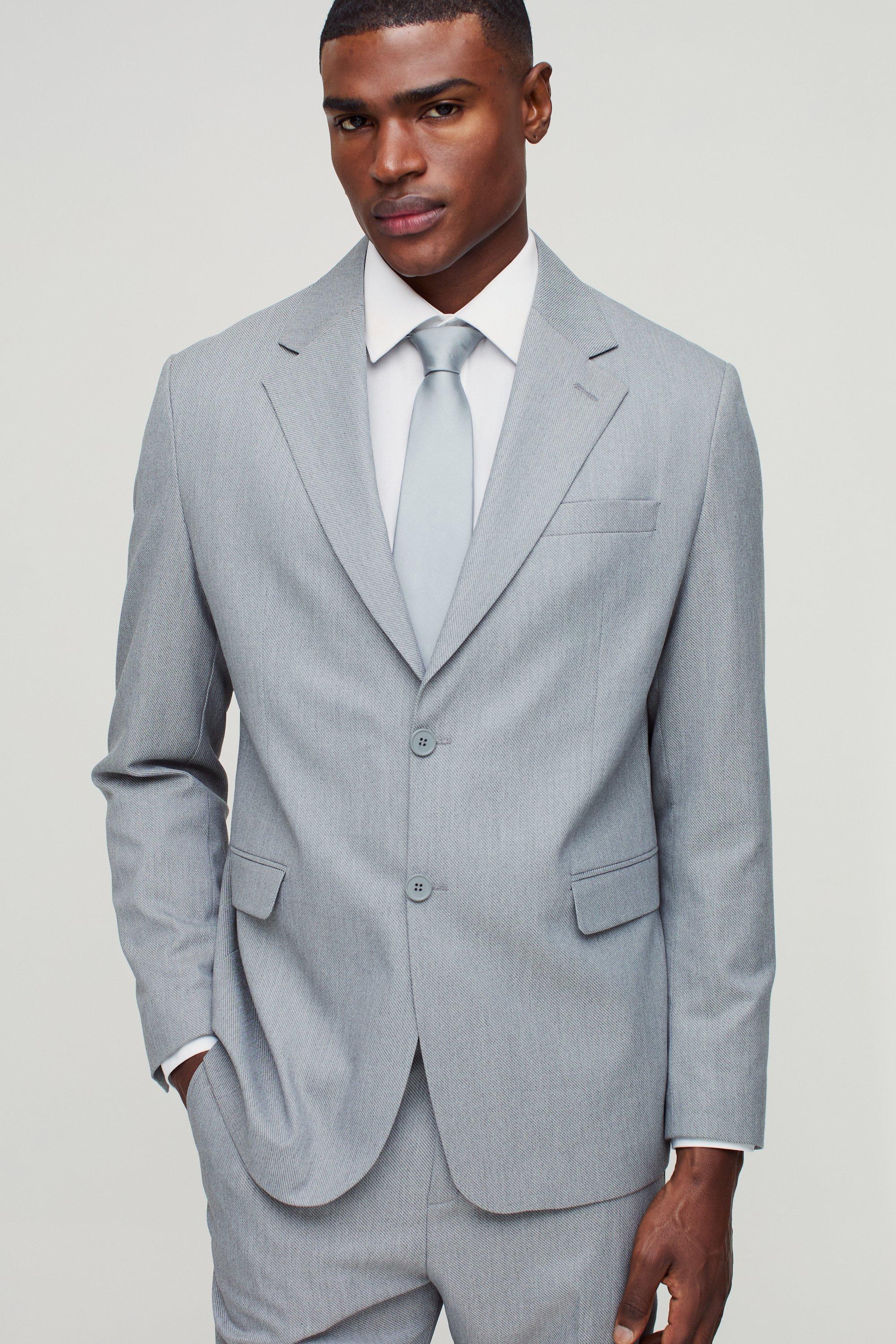 Blazer dritto con trama a righe, Grigio