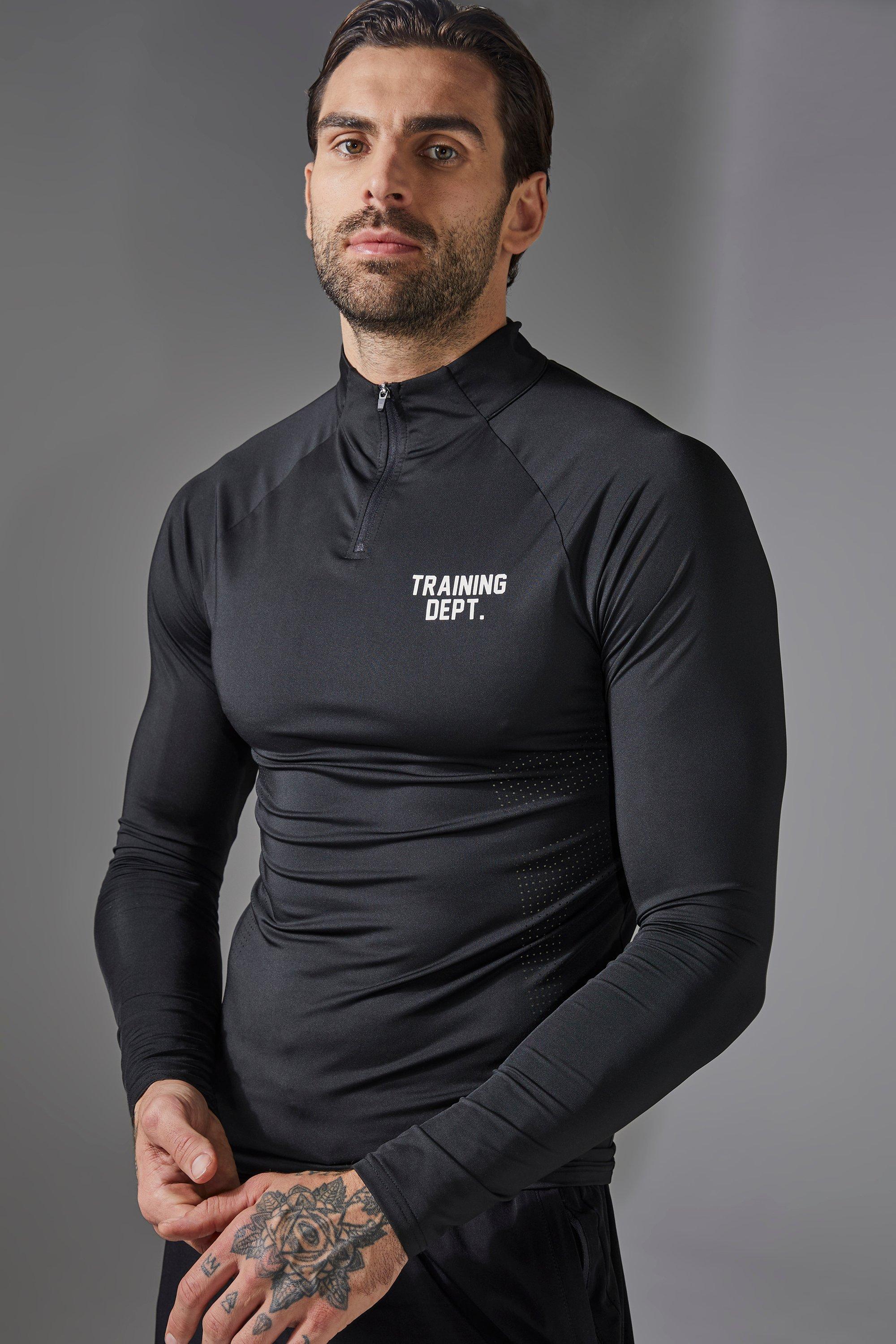 Mens Black Training Dept Muscle Fit Perforated 1/4 Zip, Black