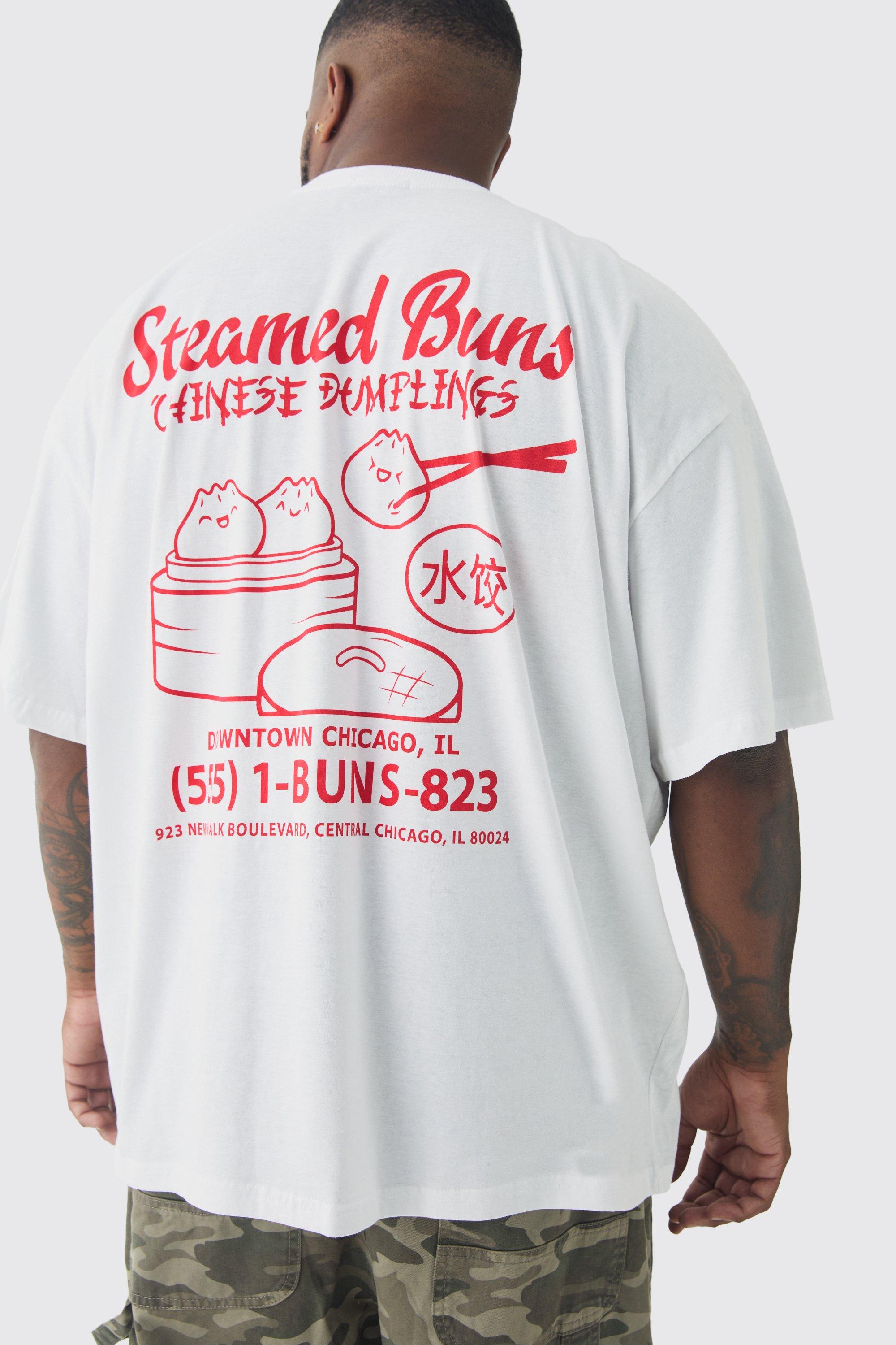 T-shirt Plus Size oversize con grafica di gnocchi al vapore, Bianco