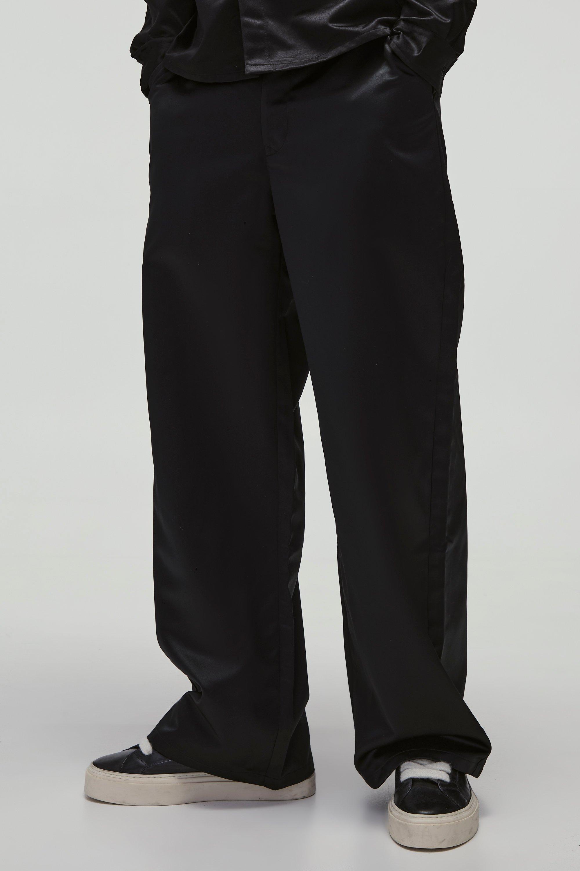 Pantaloni a gamba ampia in raso con vita fissa, Nero