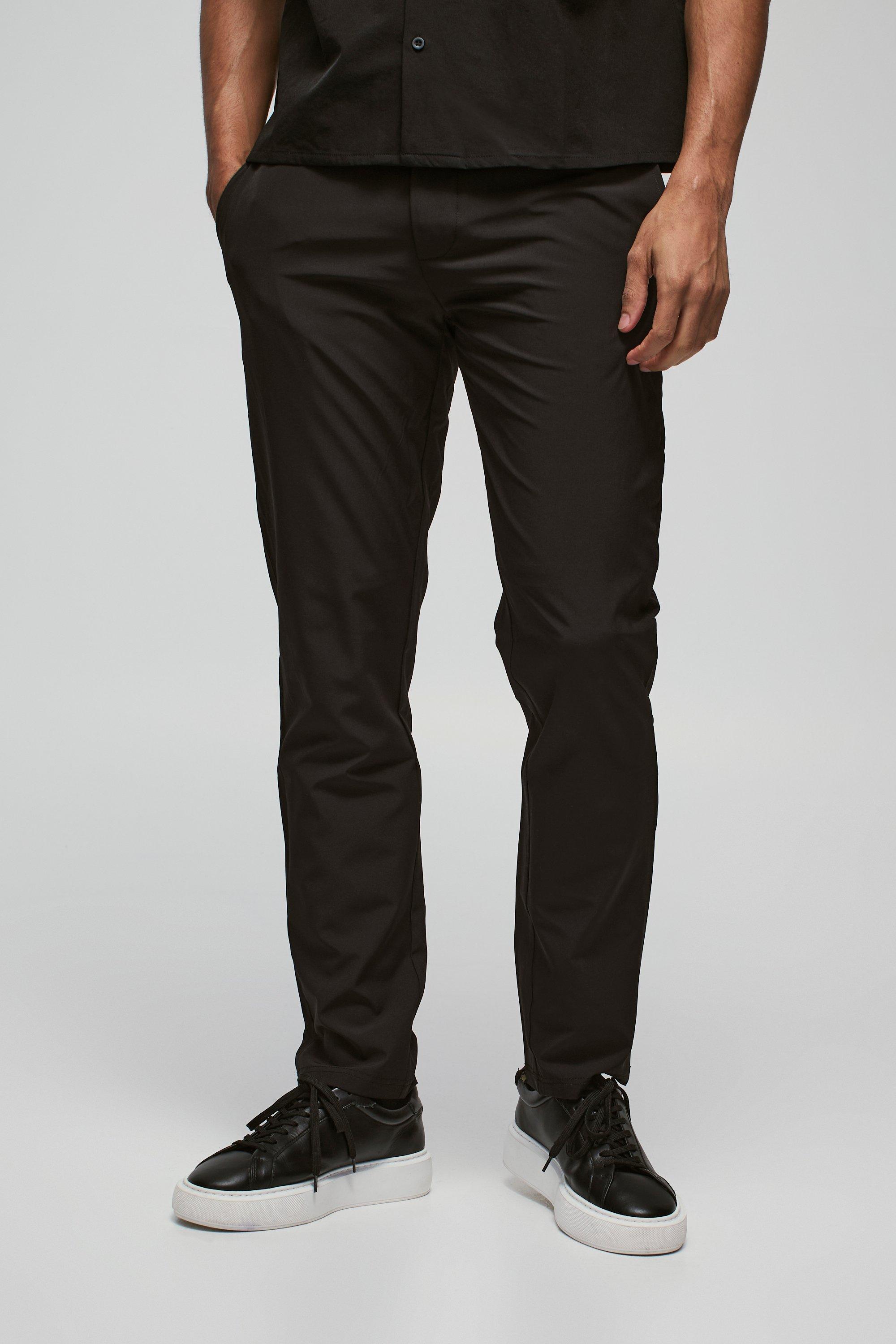 Mens Black Slim Fit Technical Stretch Homme Fixed Waist Trouser, Black