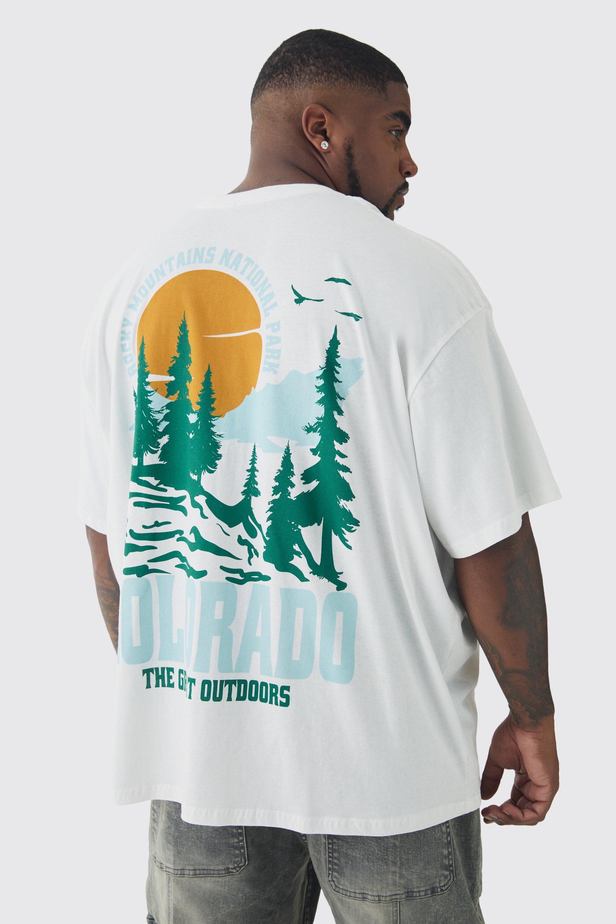 T-shirt Plus Size oversize con stampa Colorado sul retro, Bianco