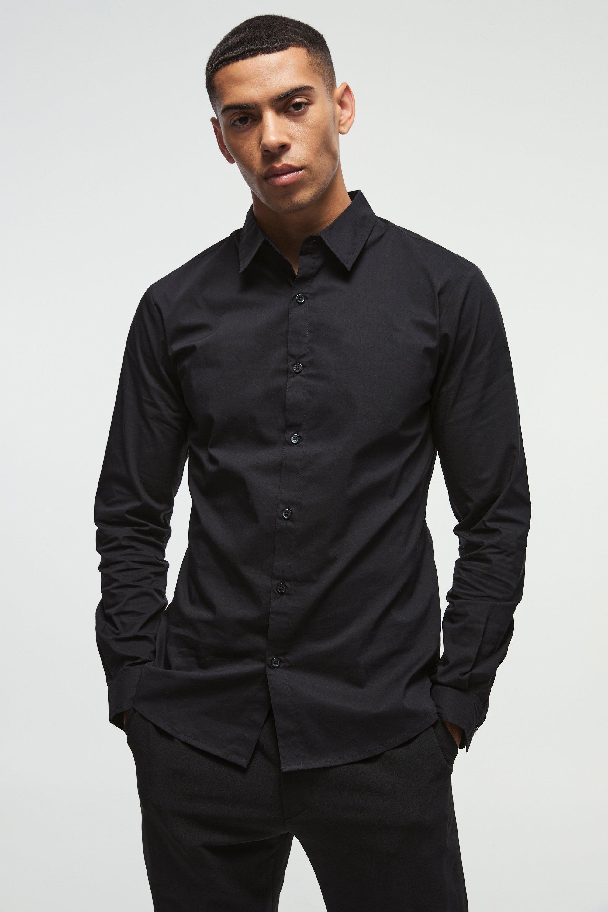 Camicia Slim Fit a maniche lunghe, Nero