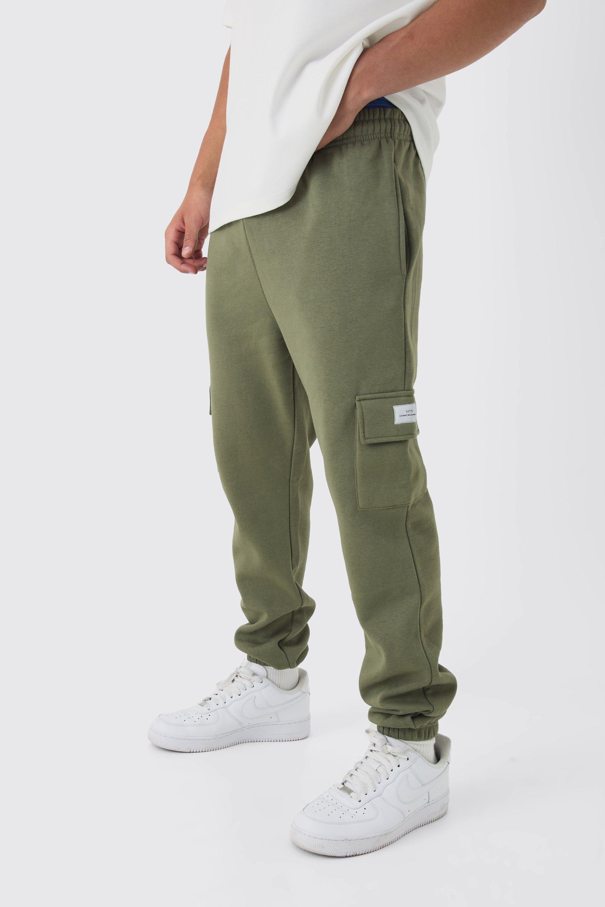 Pantaloni tuta Cargo Slim Fit Basic con etichetta intessuta, Verde