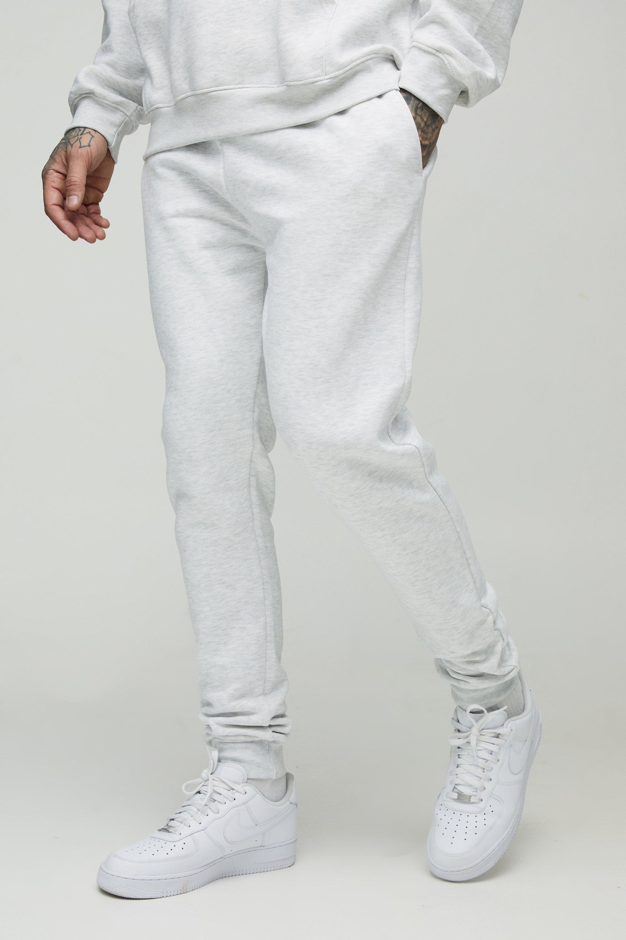 Mens 330GSM Tall Slim Leg Fit Joggers In Grey Marl, Grey