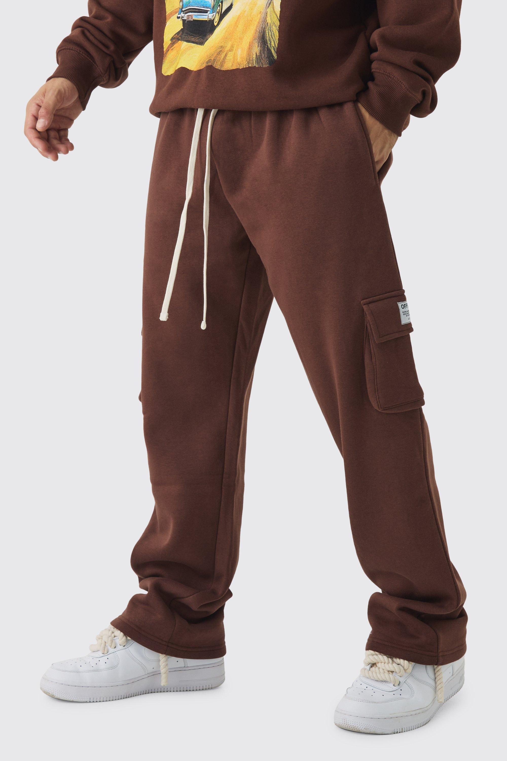 Mens Brown Relaxed Fit Woven Tab Basic Cargo Jogger, Brown