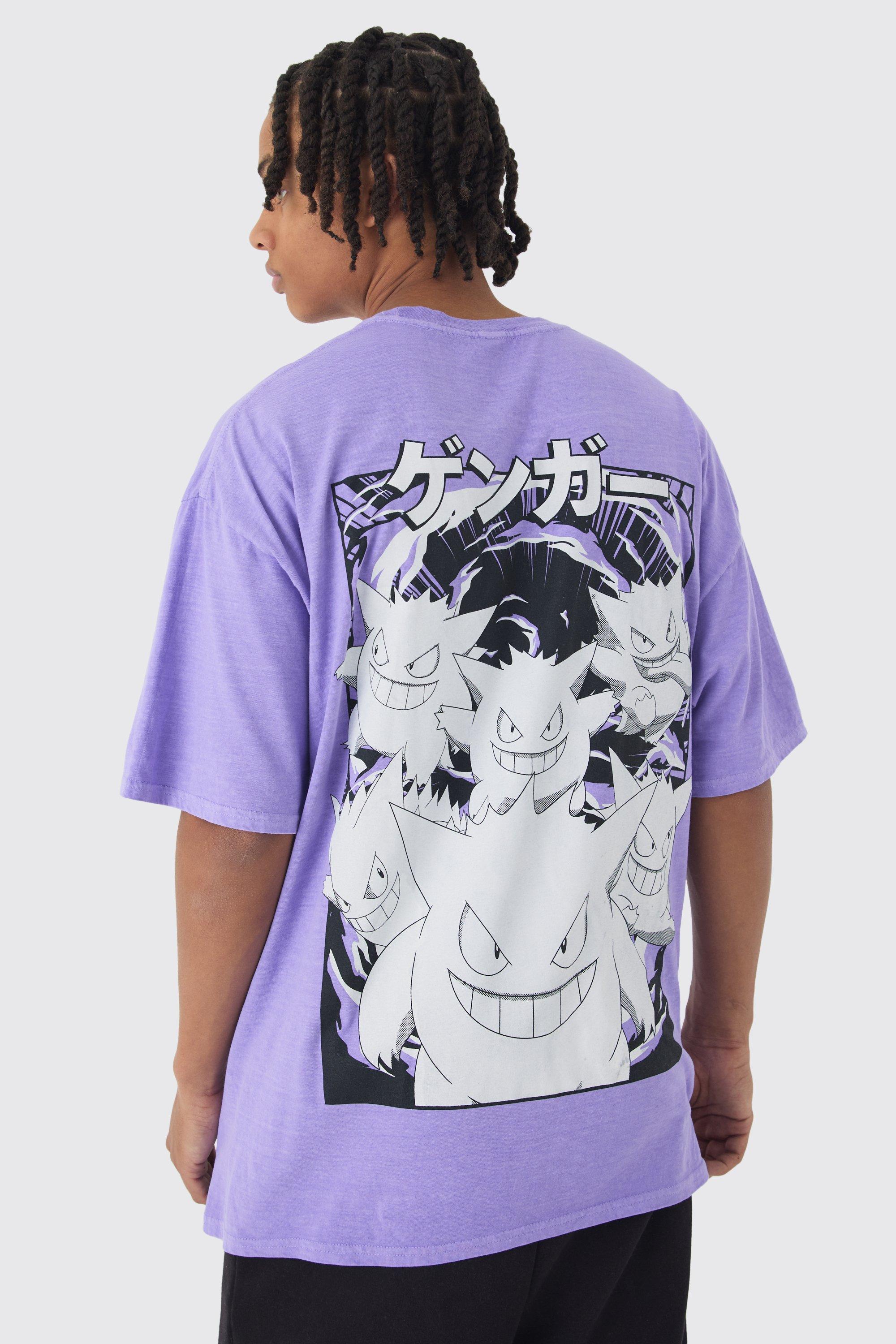 T-shirt oversize ufficiale Gengar di Pokemon con girocollo esteso, Purple