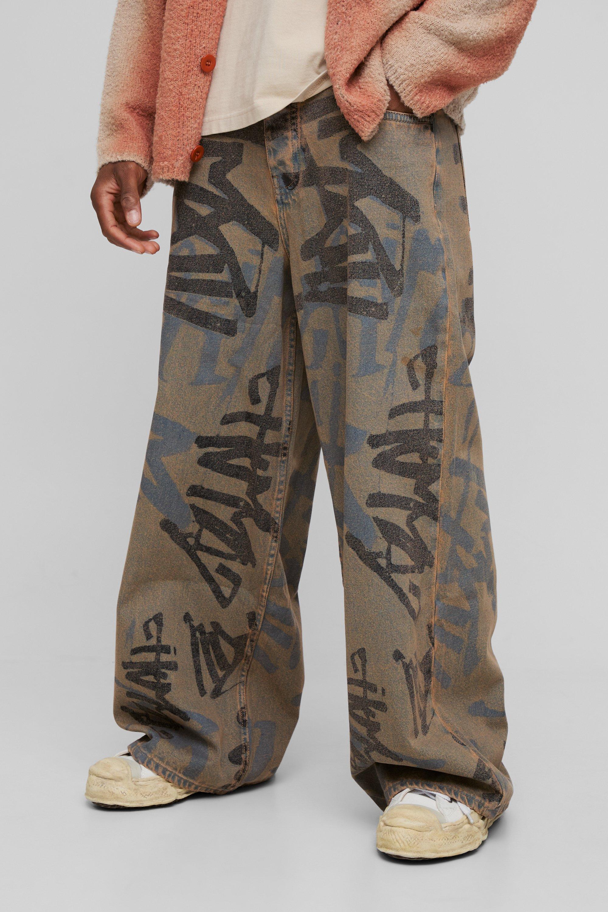 Boohoo Extreem Baggy Graffiti Jeans, Vintage Wash