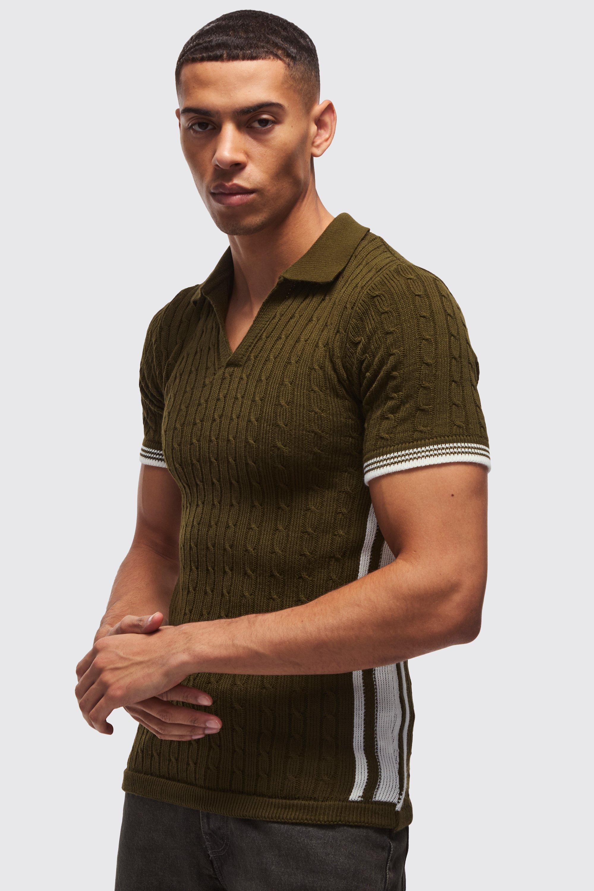 Polo attillata in maglia con scollo a V, Verde