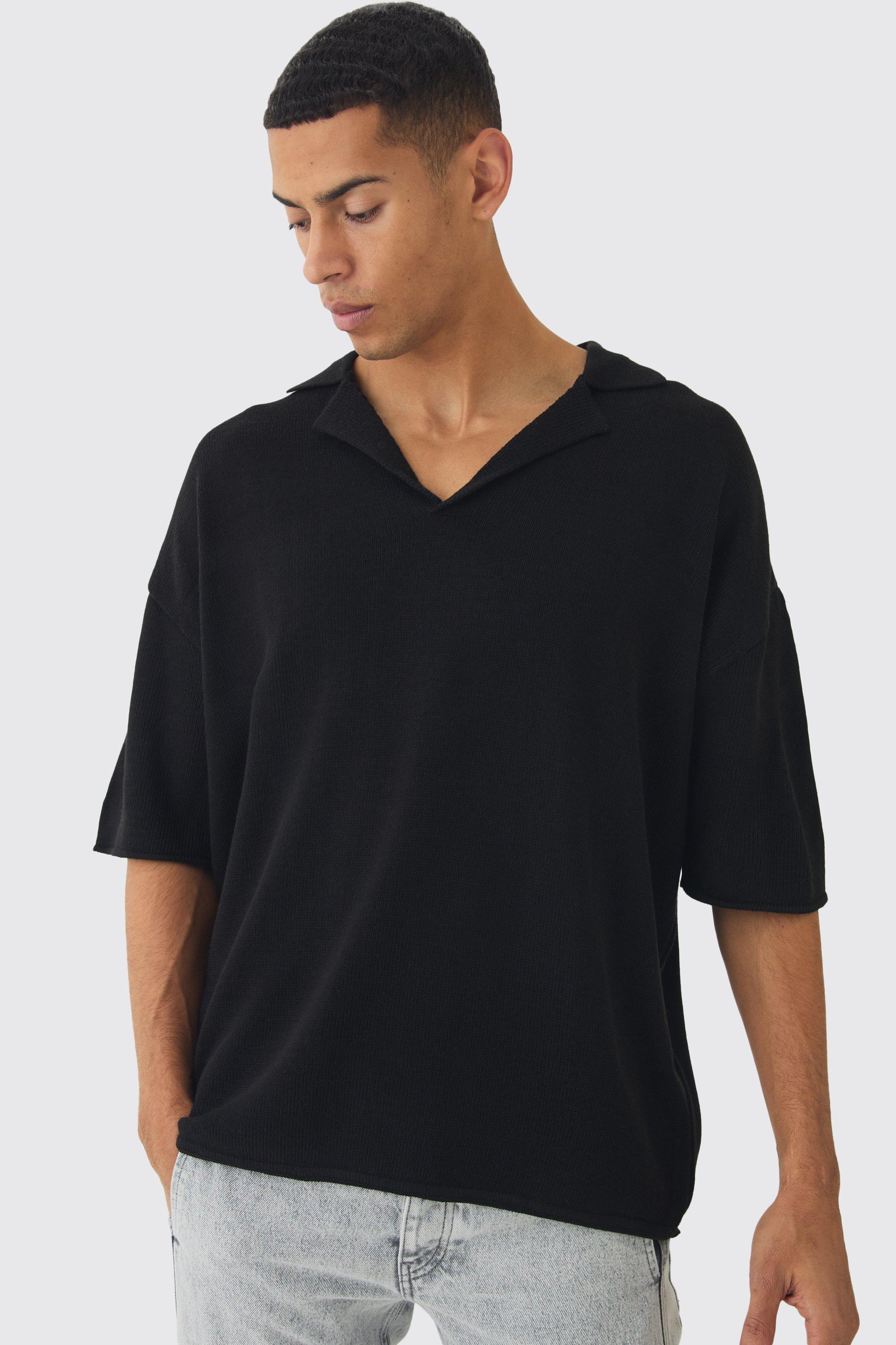 Polo oversize in maglia con spalle scese, Nero