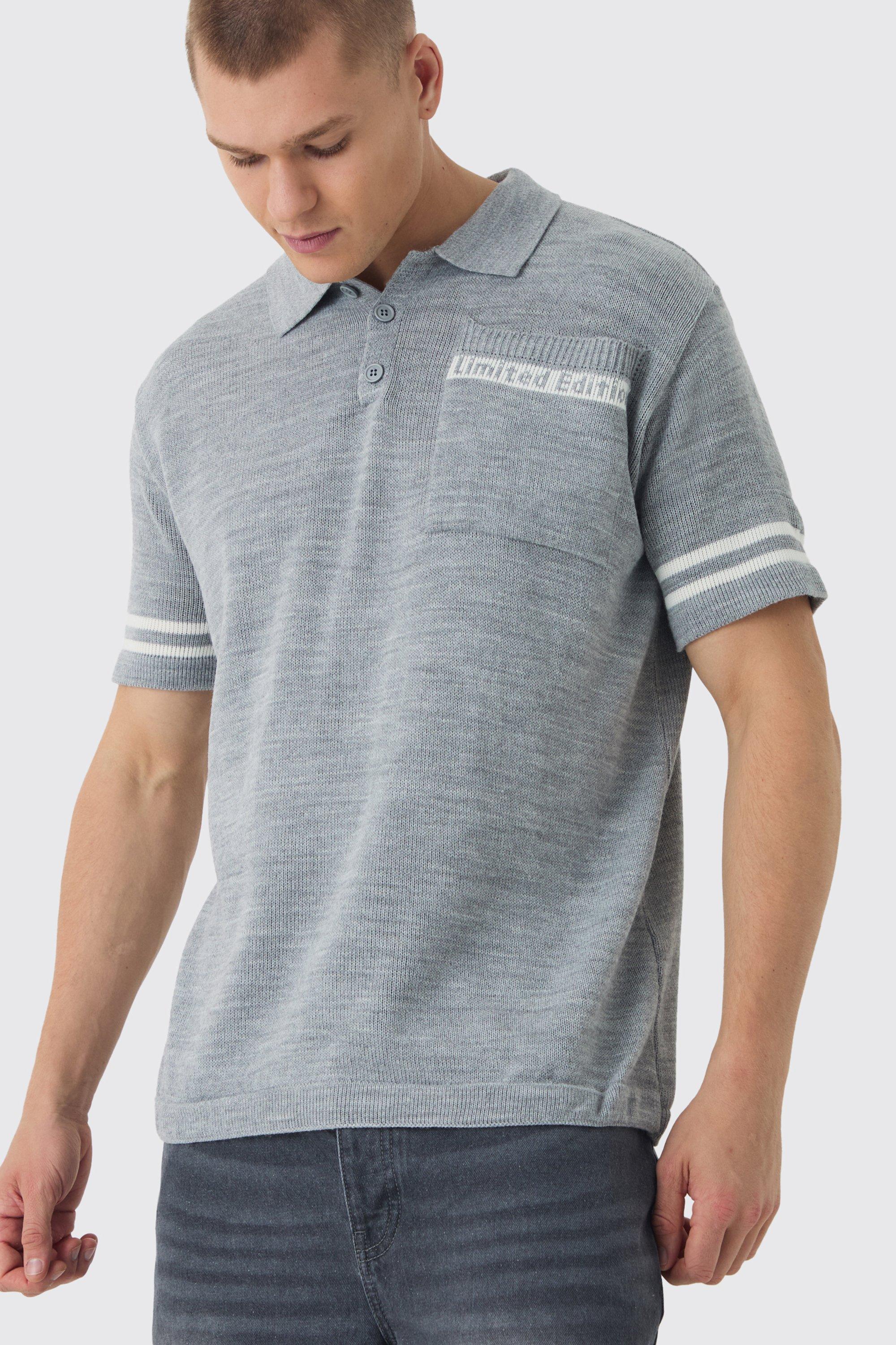 Polo oversize Limited Edition in maglia con scollo a V, Grigio