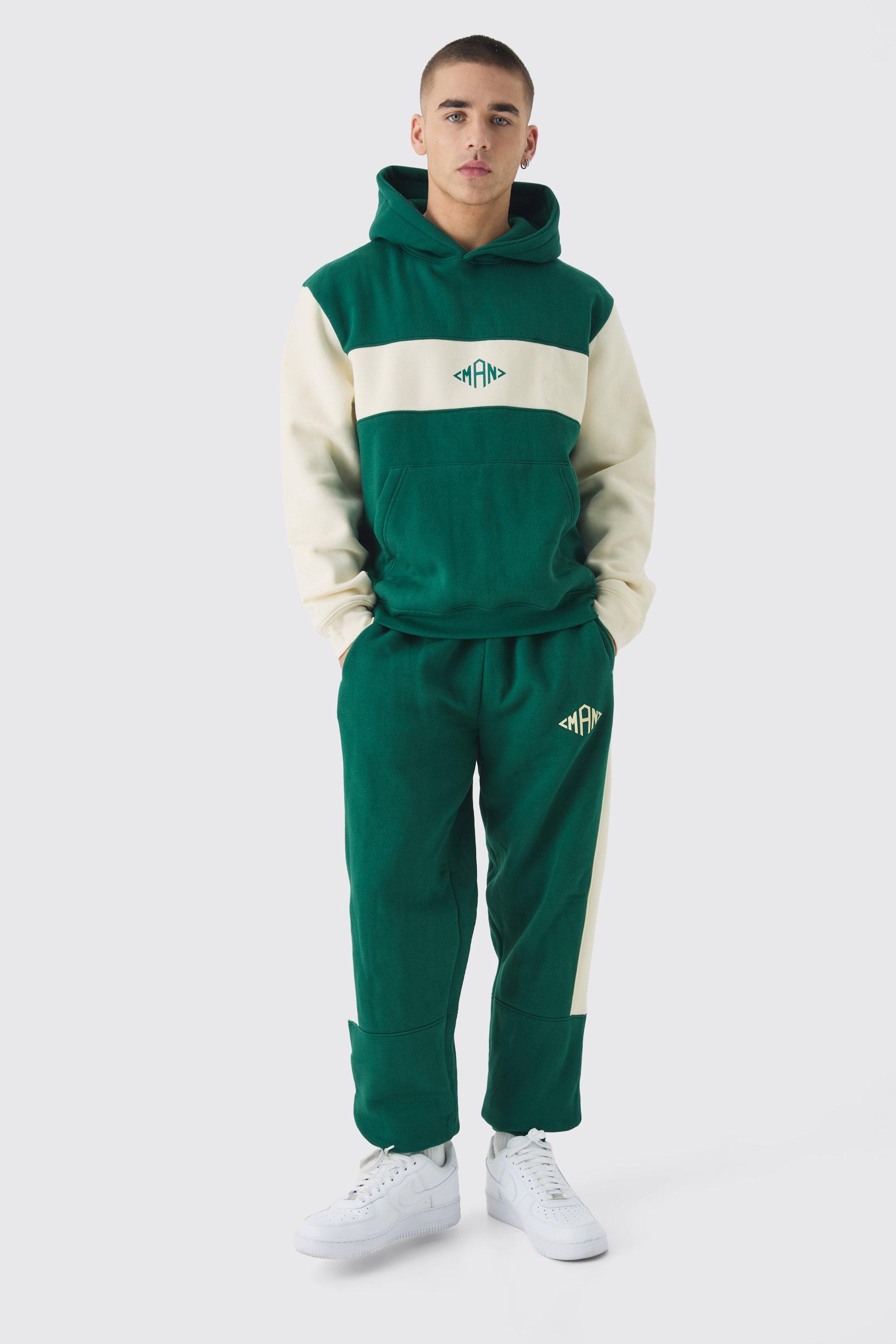 Tuta sportiva Man a losanghe Regular Fit a blocchi di colore con cappuccio, Verde