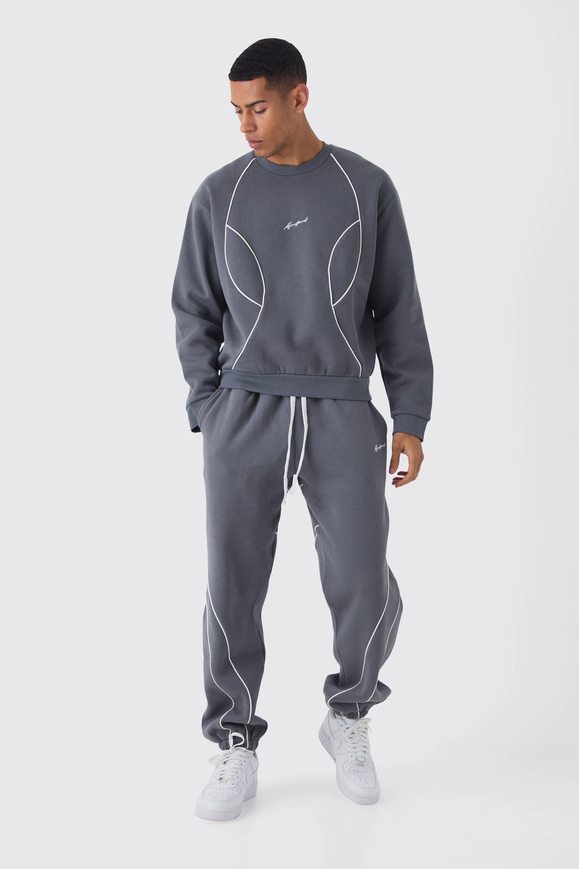Tuta sportiva in felpa squadrata oversize Man con cordoncino, Grigio