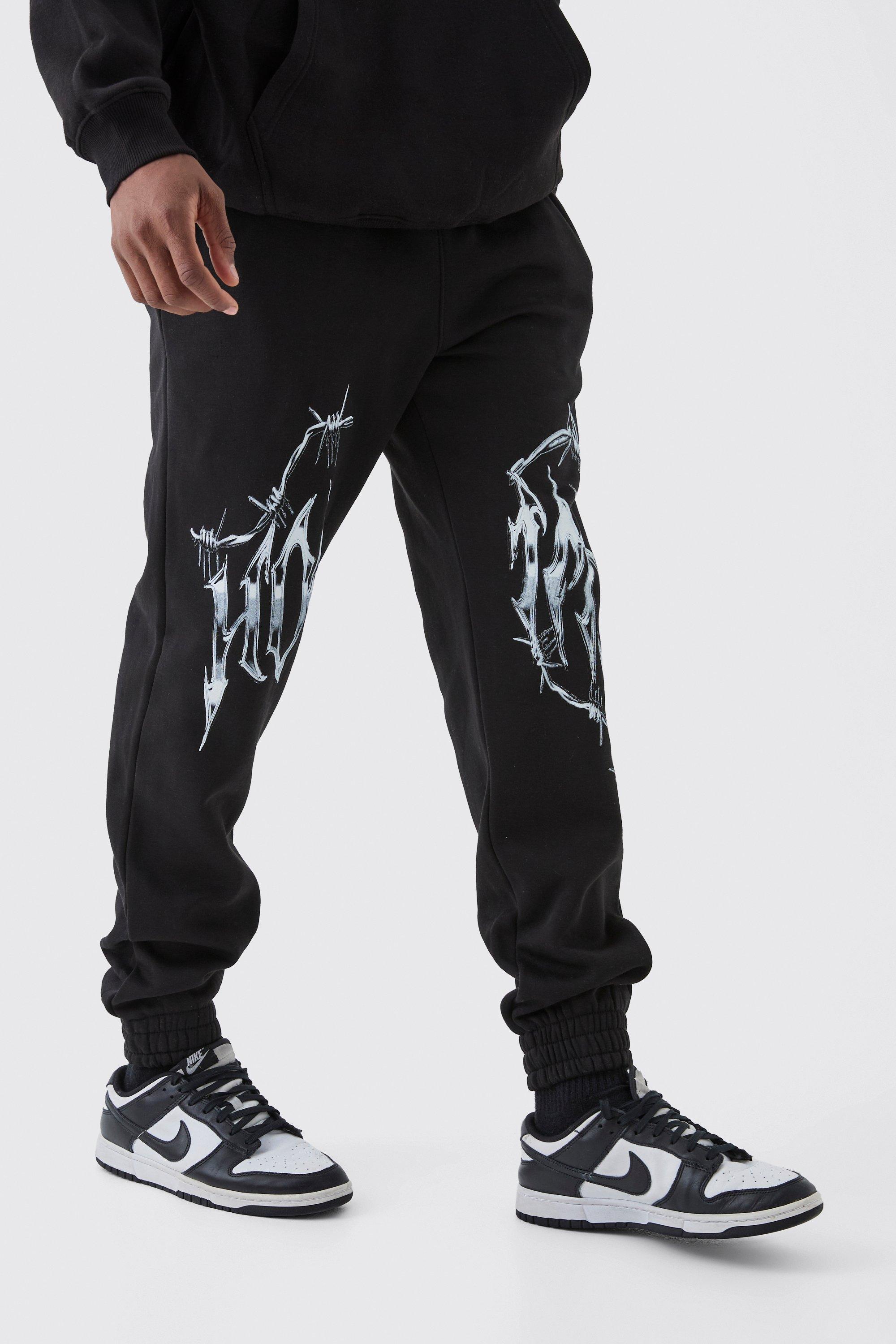 Mens Black Tall Homme Splice Print Jogger, Black