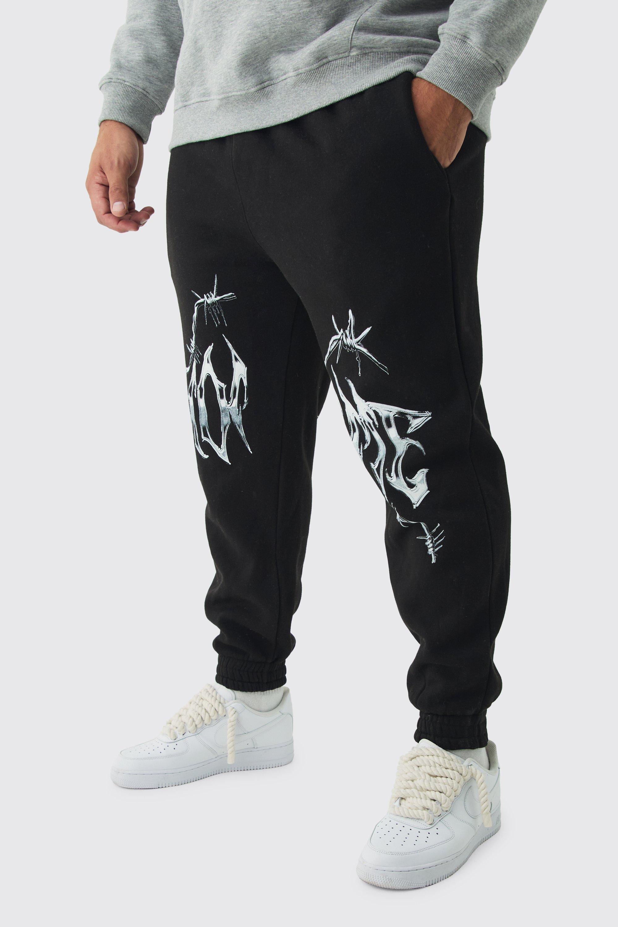 Mens Black Plus Homme Splice Print Jogger, Black