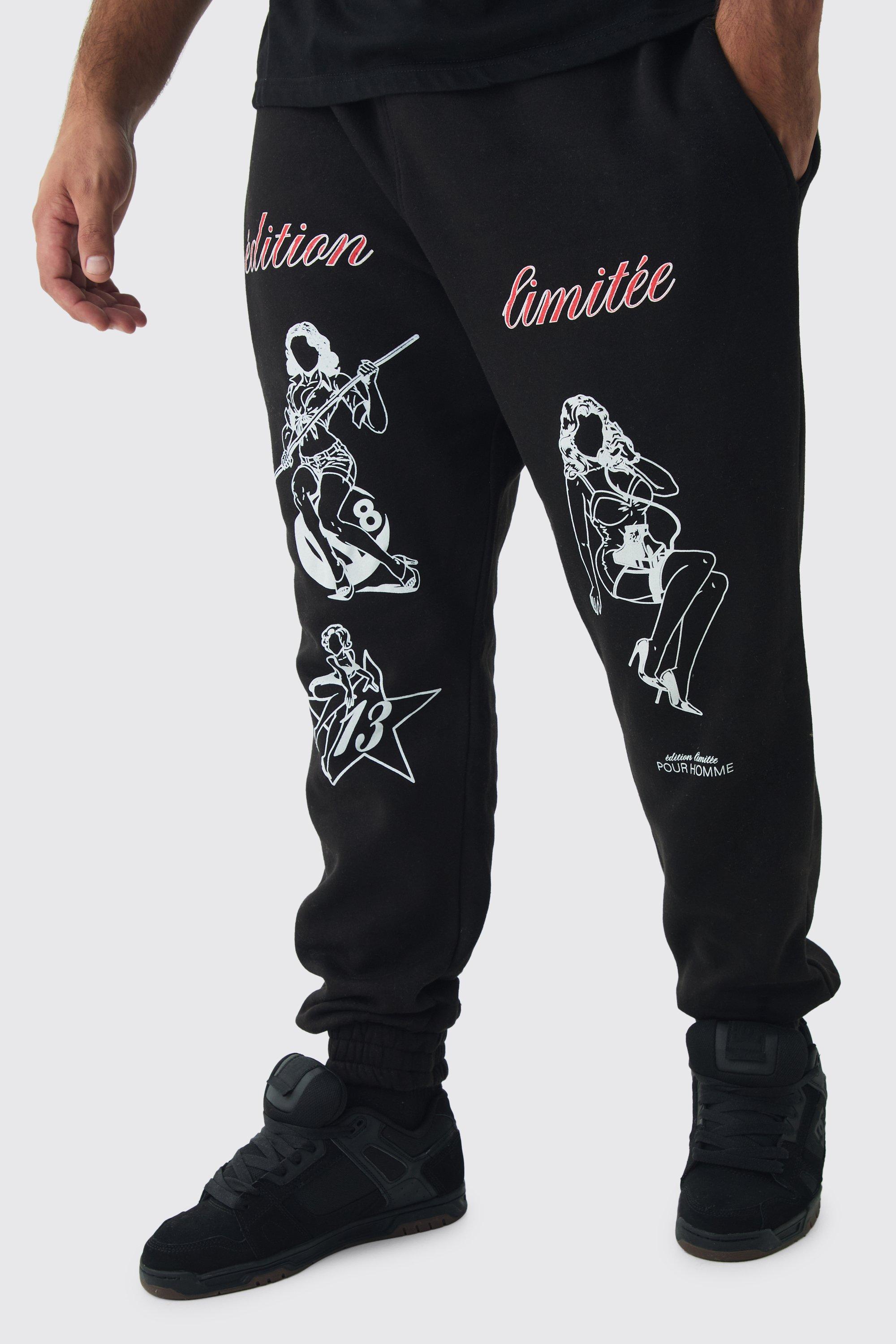 Mens Black Plus Pinup Model Jogger, Black