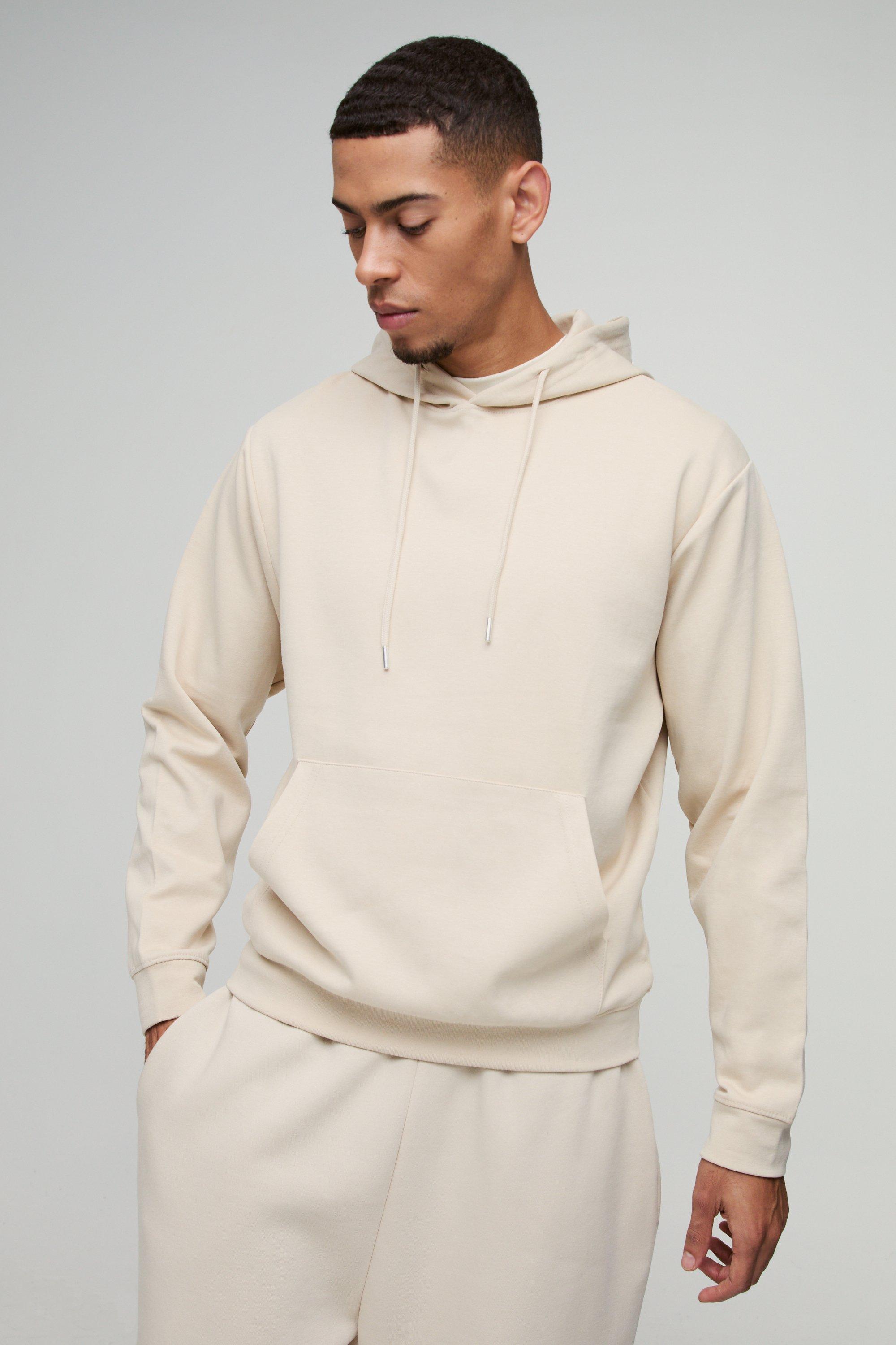 Mens Beige Heavyweight Interlock Hoodie, Beige