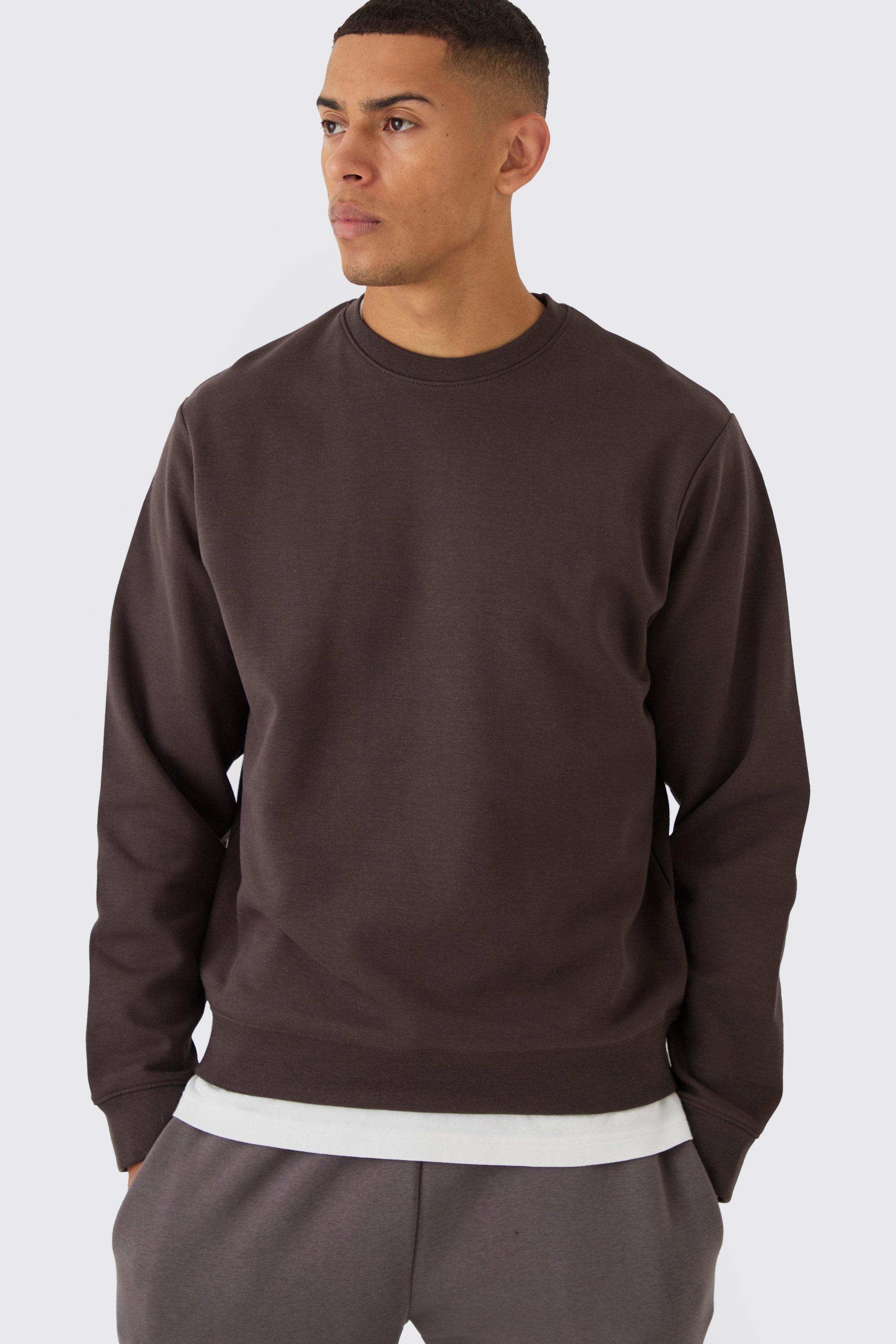 Mens Brown Heavyweight Super Clean Interlock Sweatshirt, Brown