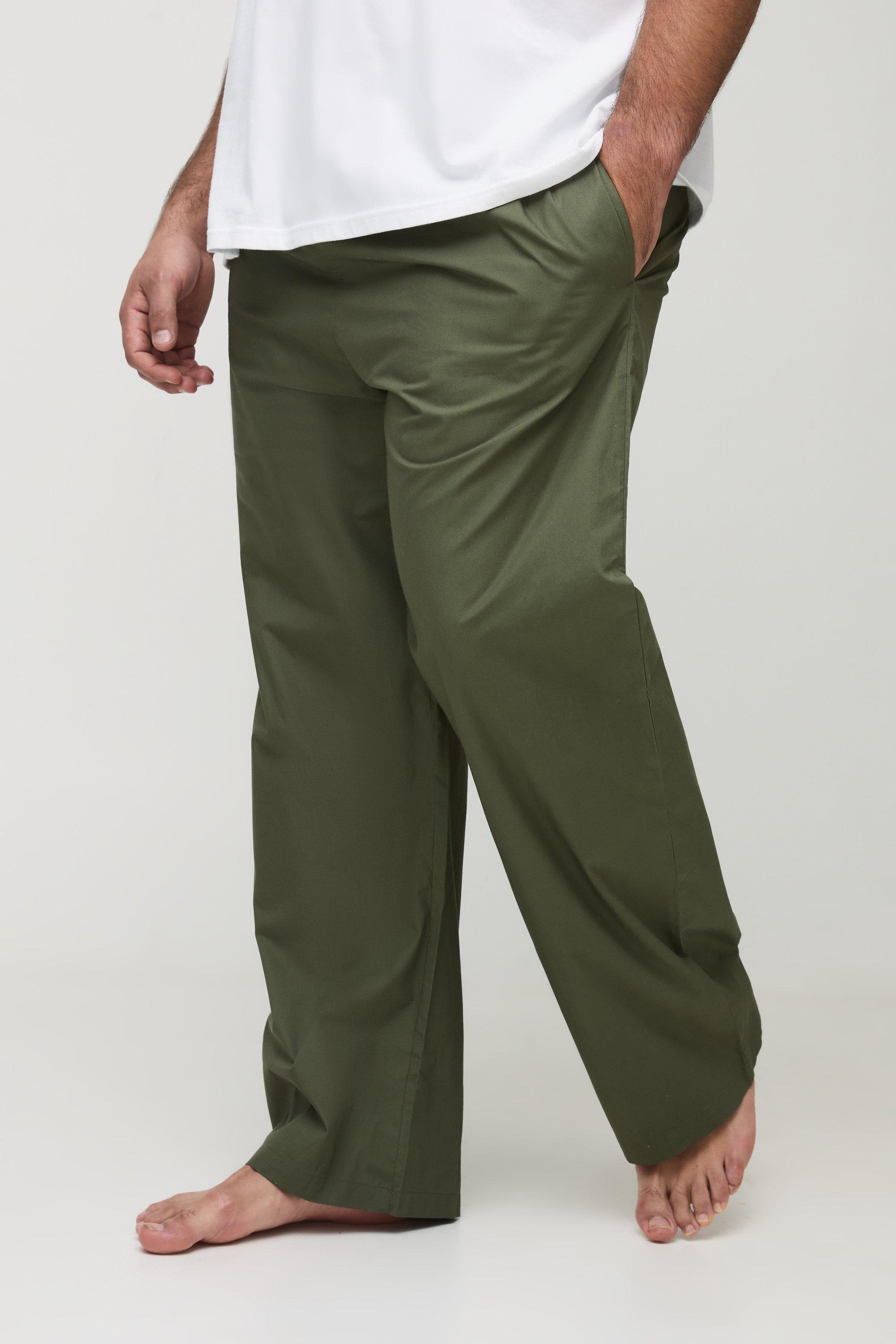 Mens Green Plus Woven Tab Lounge Joggers in Khaki, Green