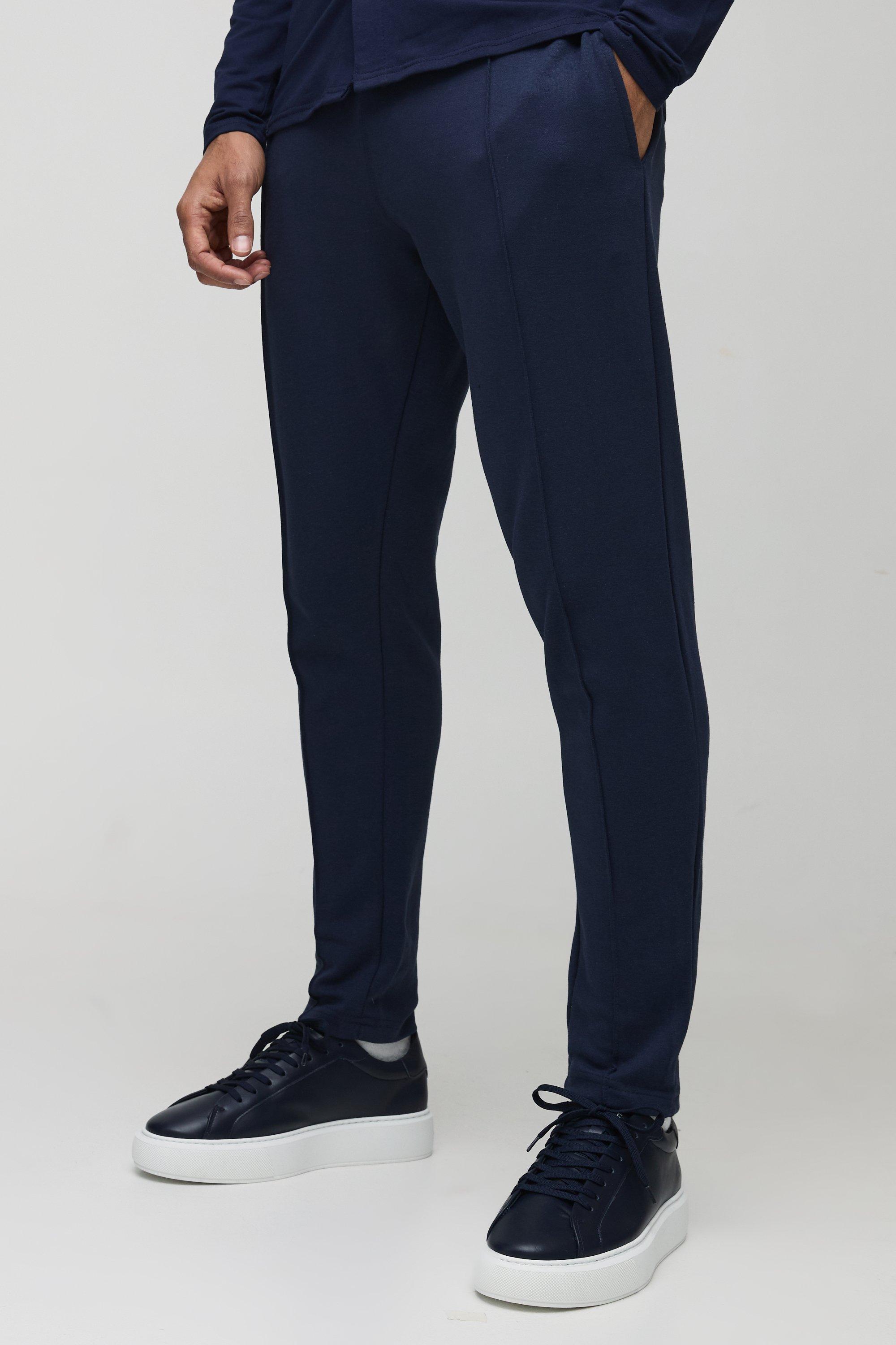 Mens Navy Slim Tapered Heavyweight Super Clean Interlock Jogger, Navy