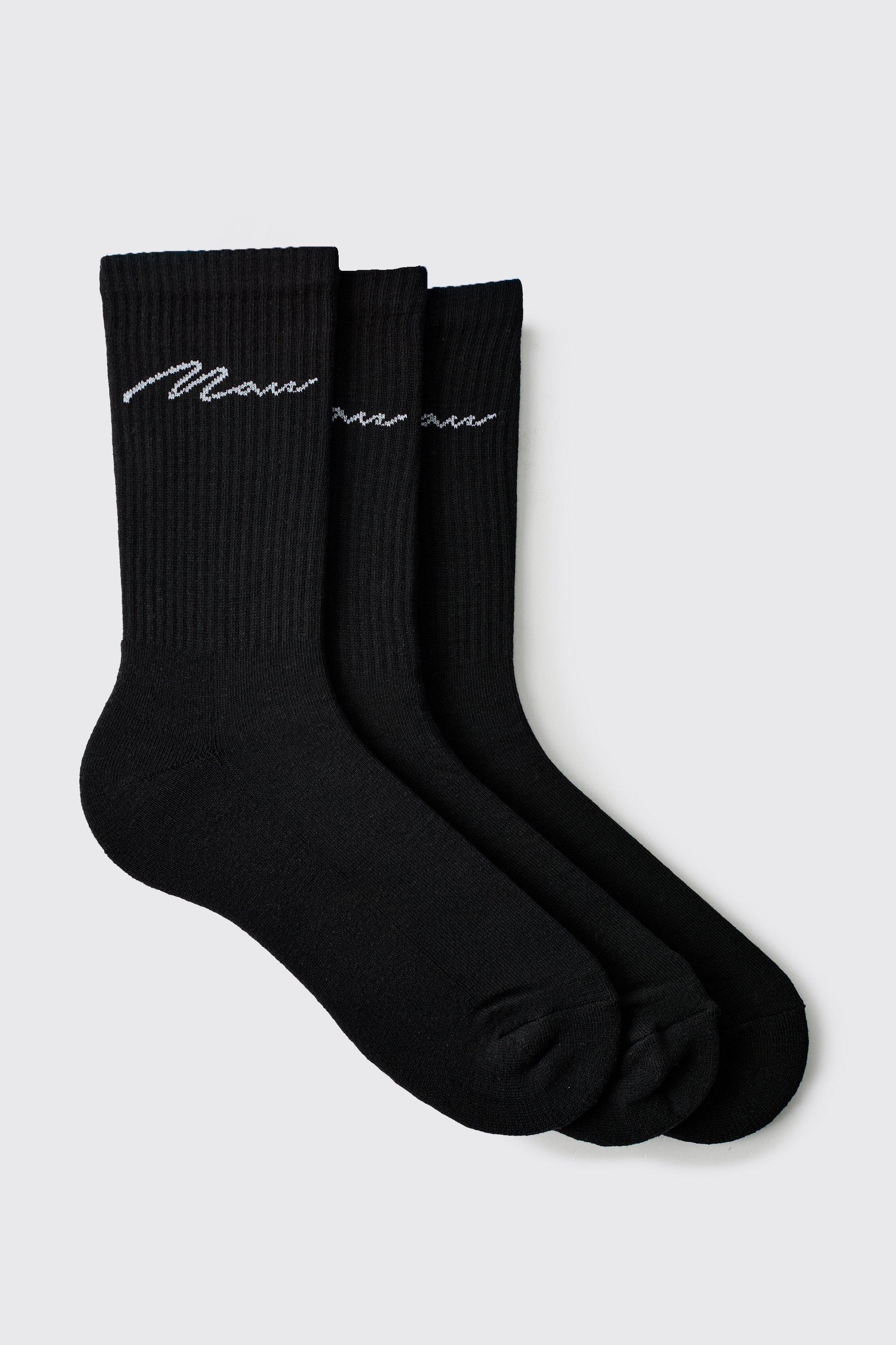 Mens Black 3 Pack Man Script Sport Sock, Black