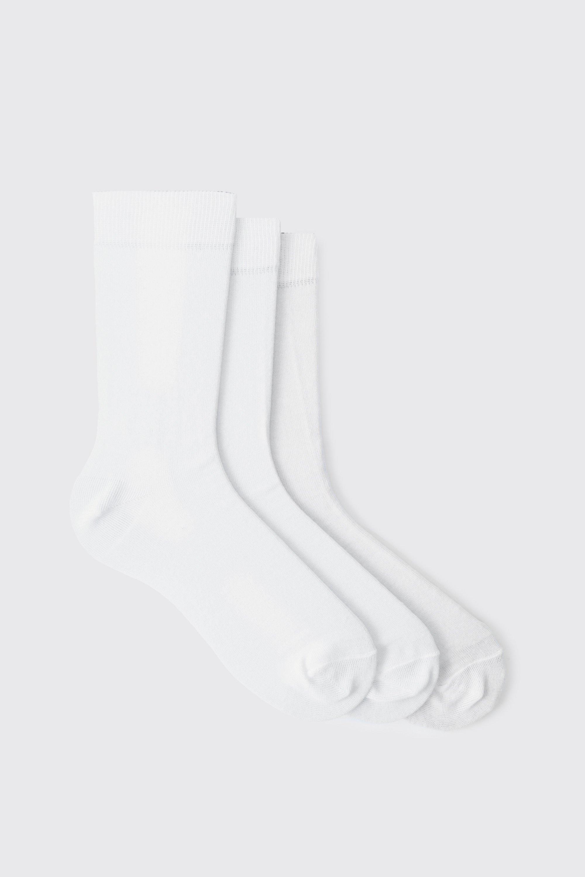 Mens White 3 Pack Plain Socks, White