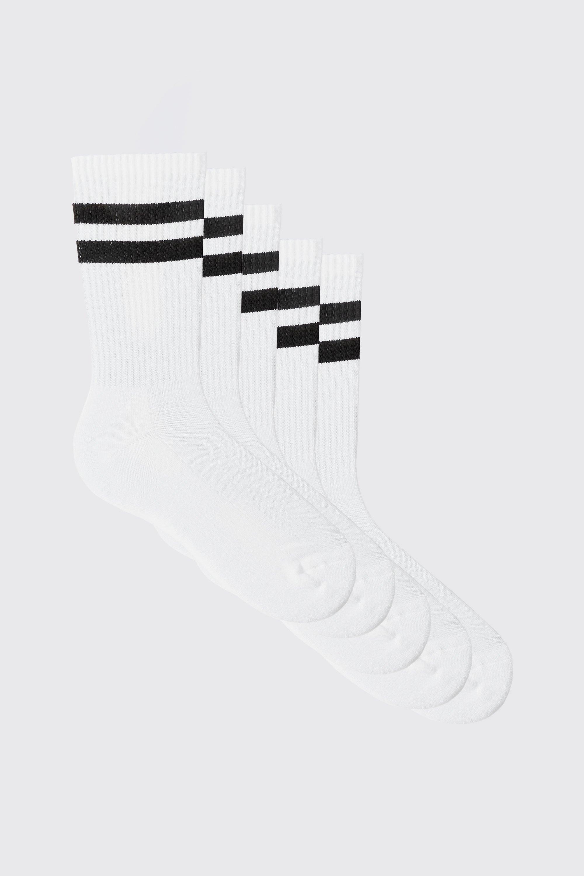 Calzini sportivi a righe miste - set di 5 paia, Bianco