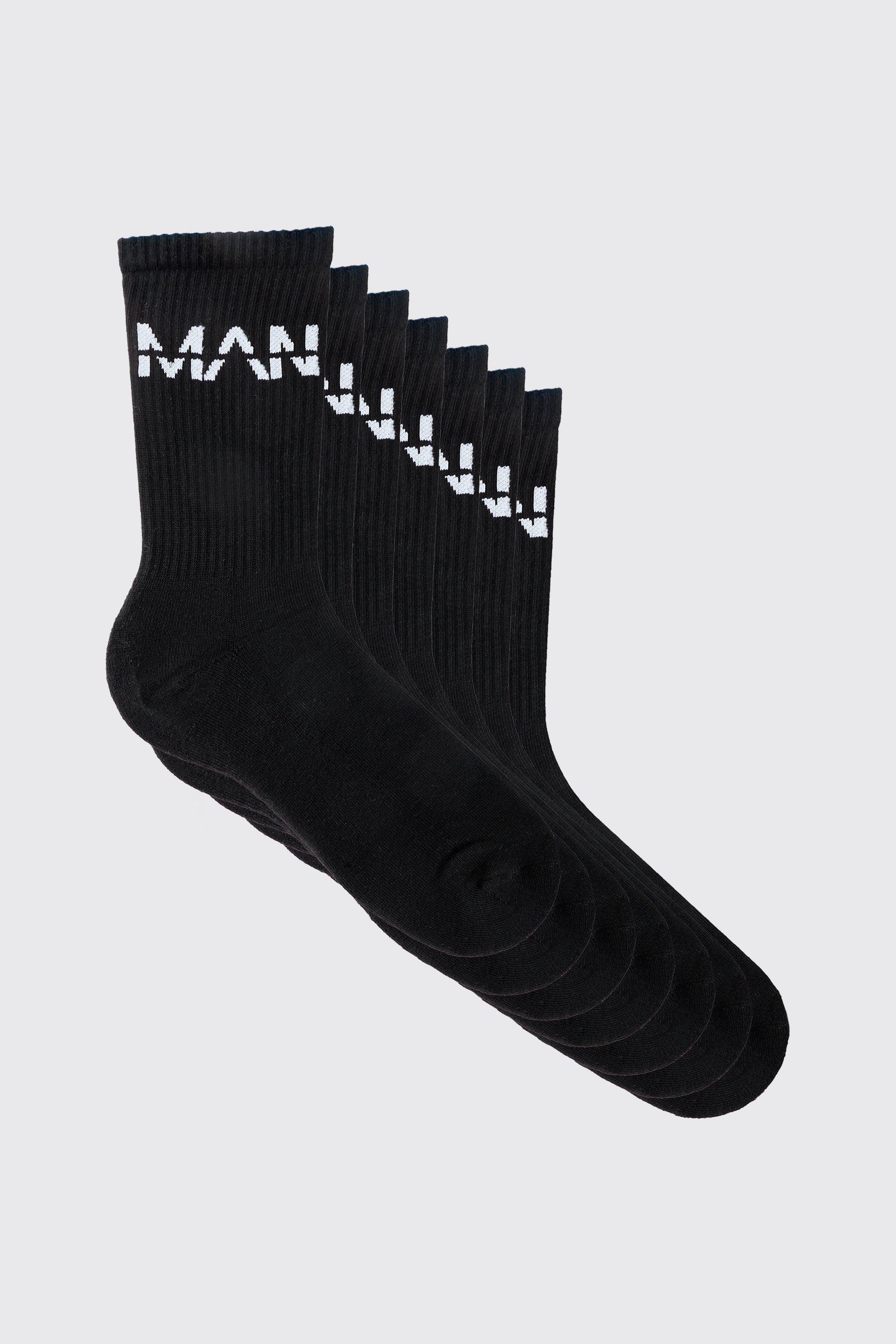 Mens Black 7 Pack MAN Dash Sports Socks, Black