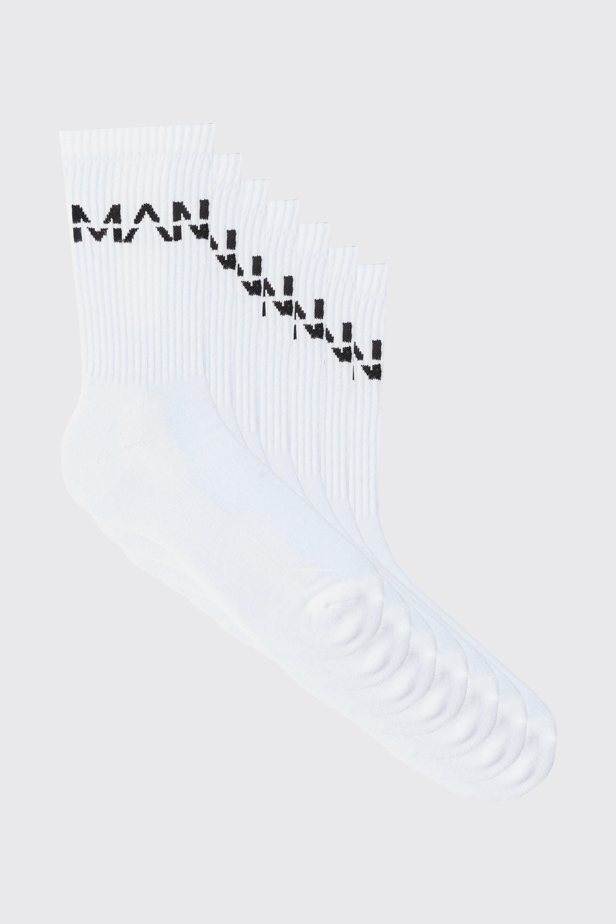 Mens White 7 Pack MAN Dash Sports Socks, White