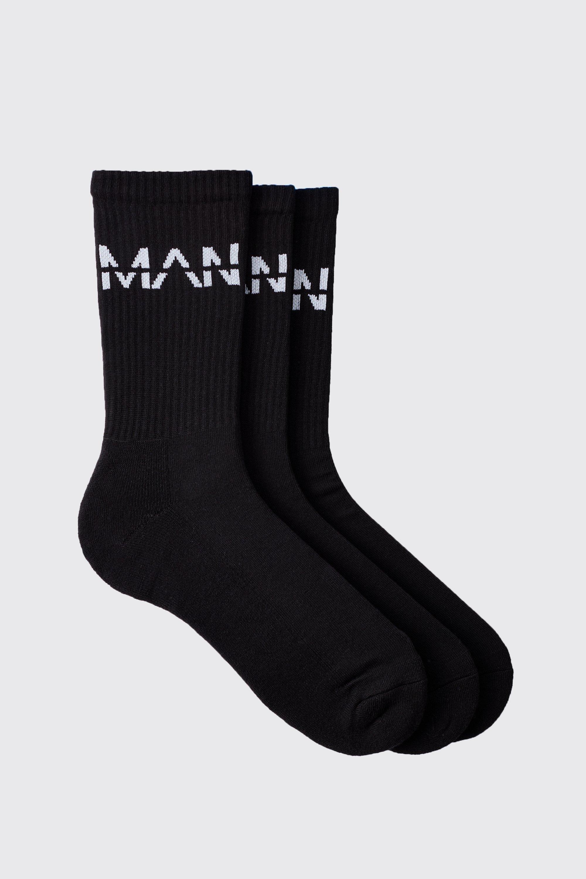 Mens Black 3 Pack Man Sport Socks, Black