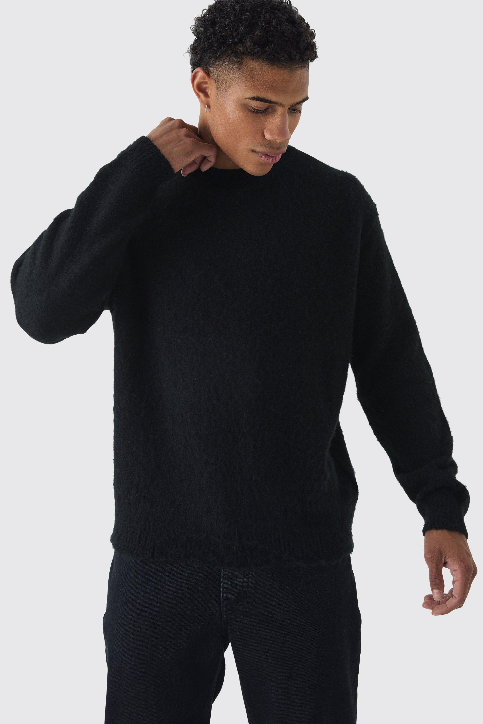Maglione a girocollo oversize in maglia spazzolata, Nero