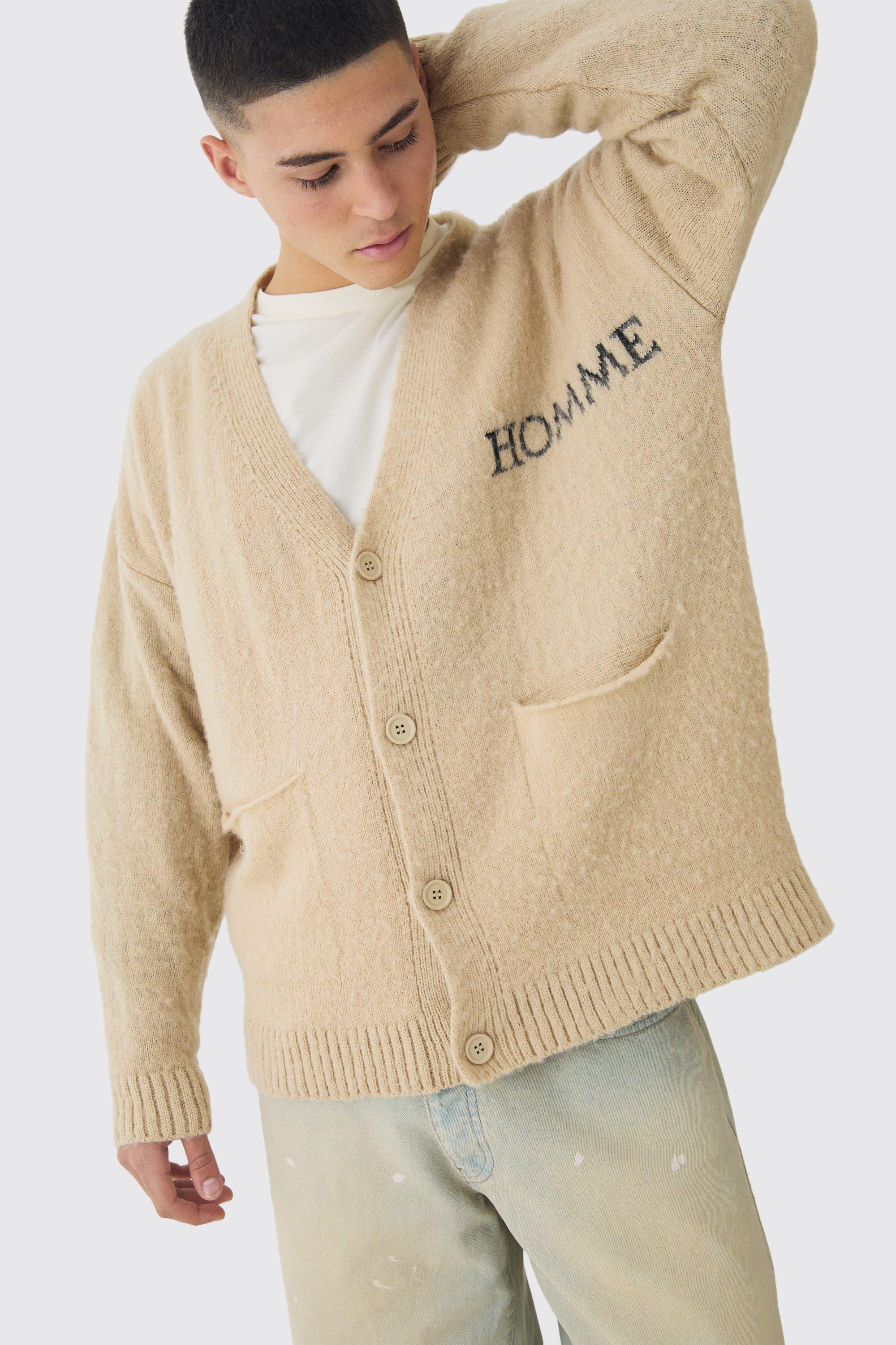 Boohoo Pluizige Gebreide Homme Cardigan, Ecru