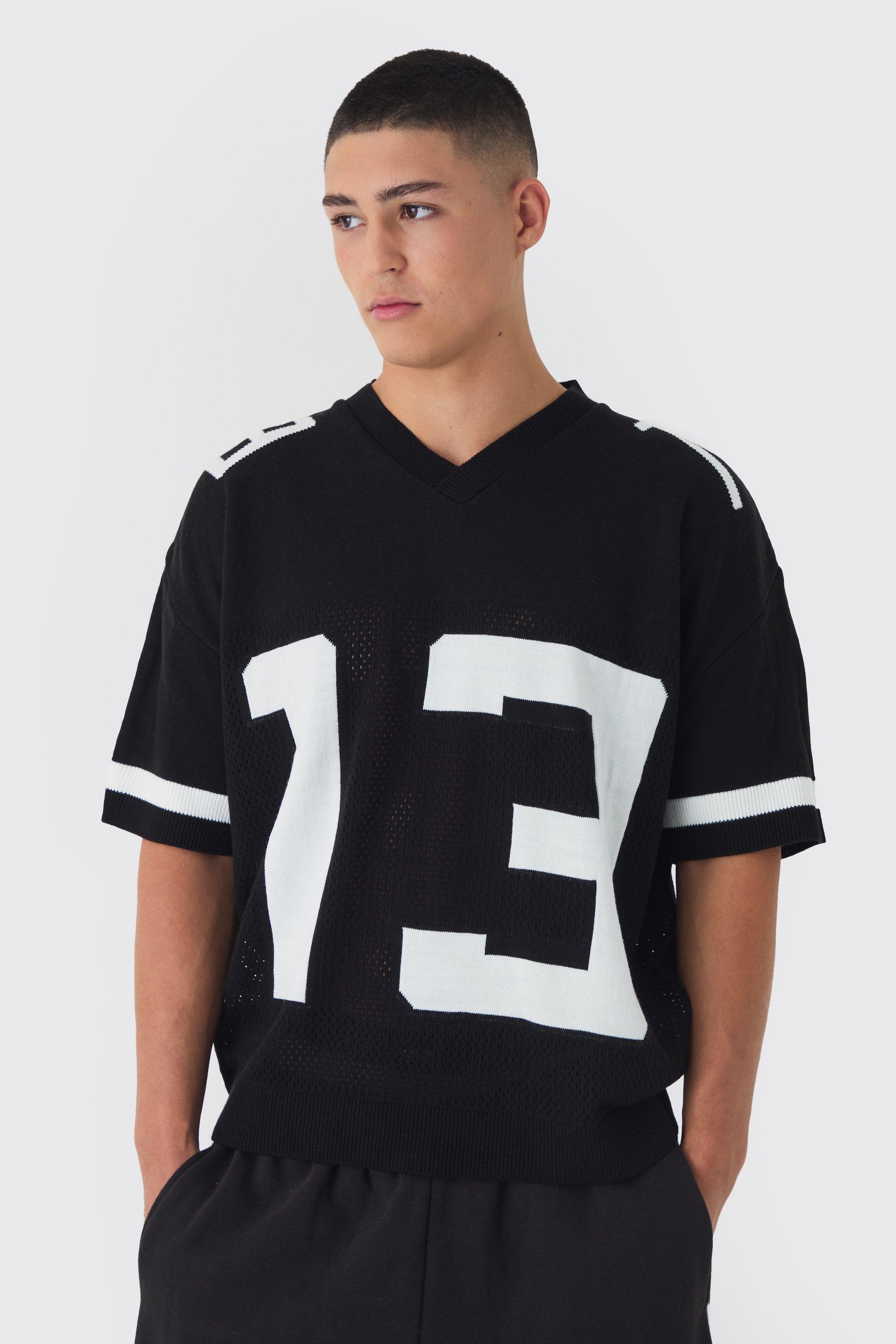 Mens Black Open Stitch Varsity Jumper, Black
