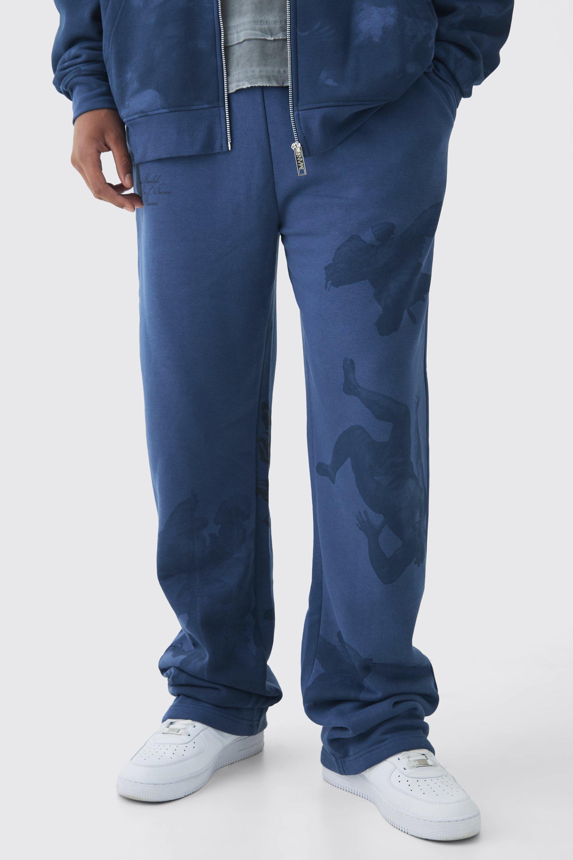 Mens Navy Tall Relaxed Renaissance Print Joggers, Navy