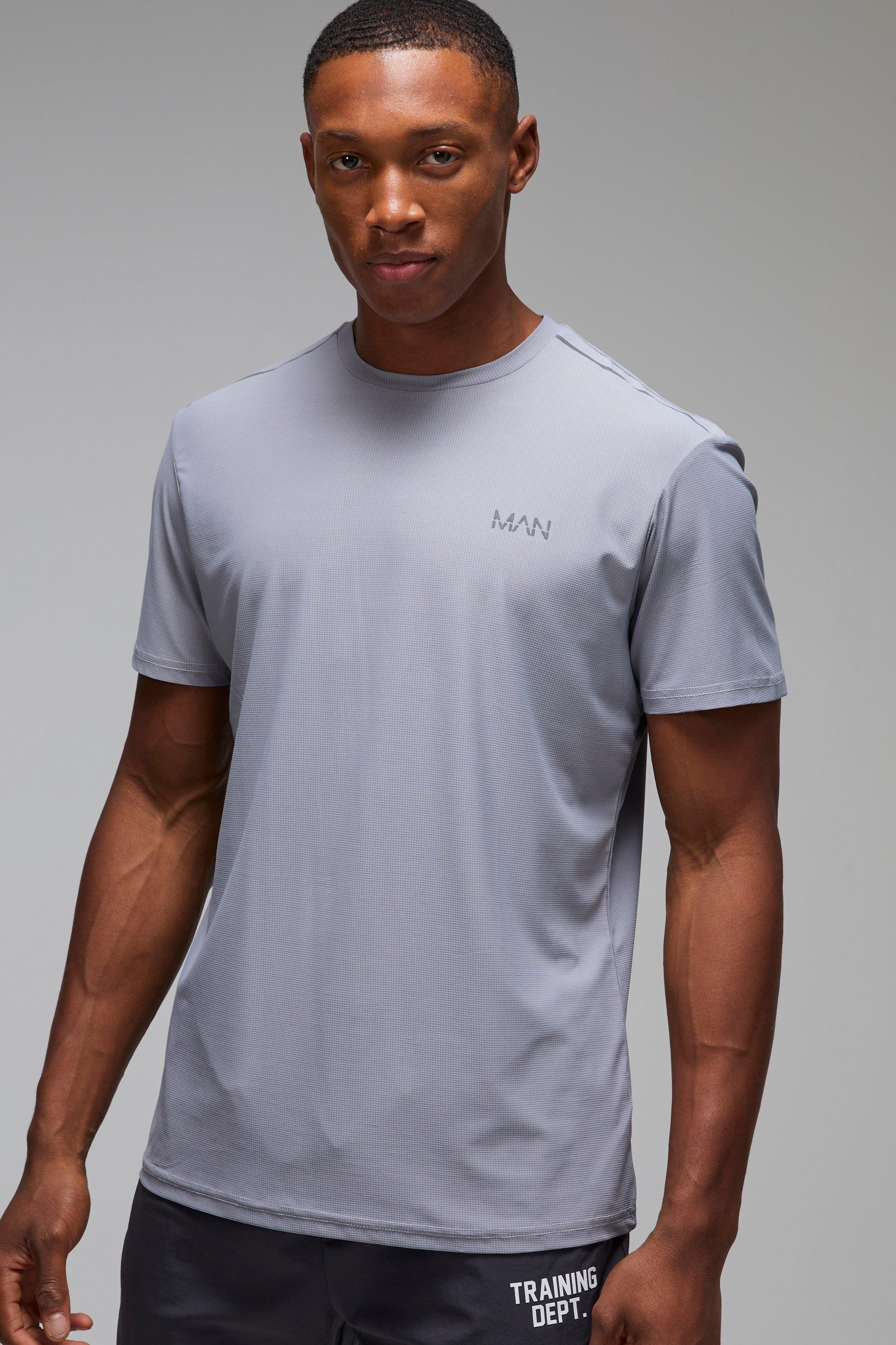 Mens Grey Man Active Grid Regular Fit Performance T-shirt, Grey