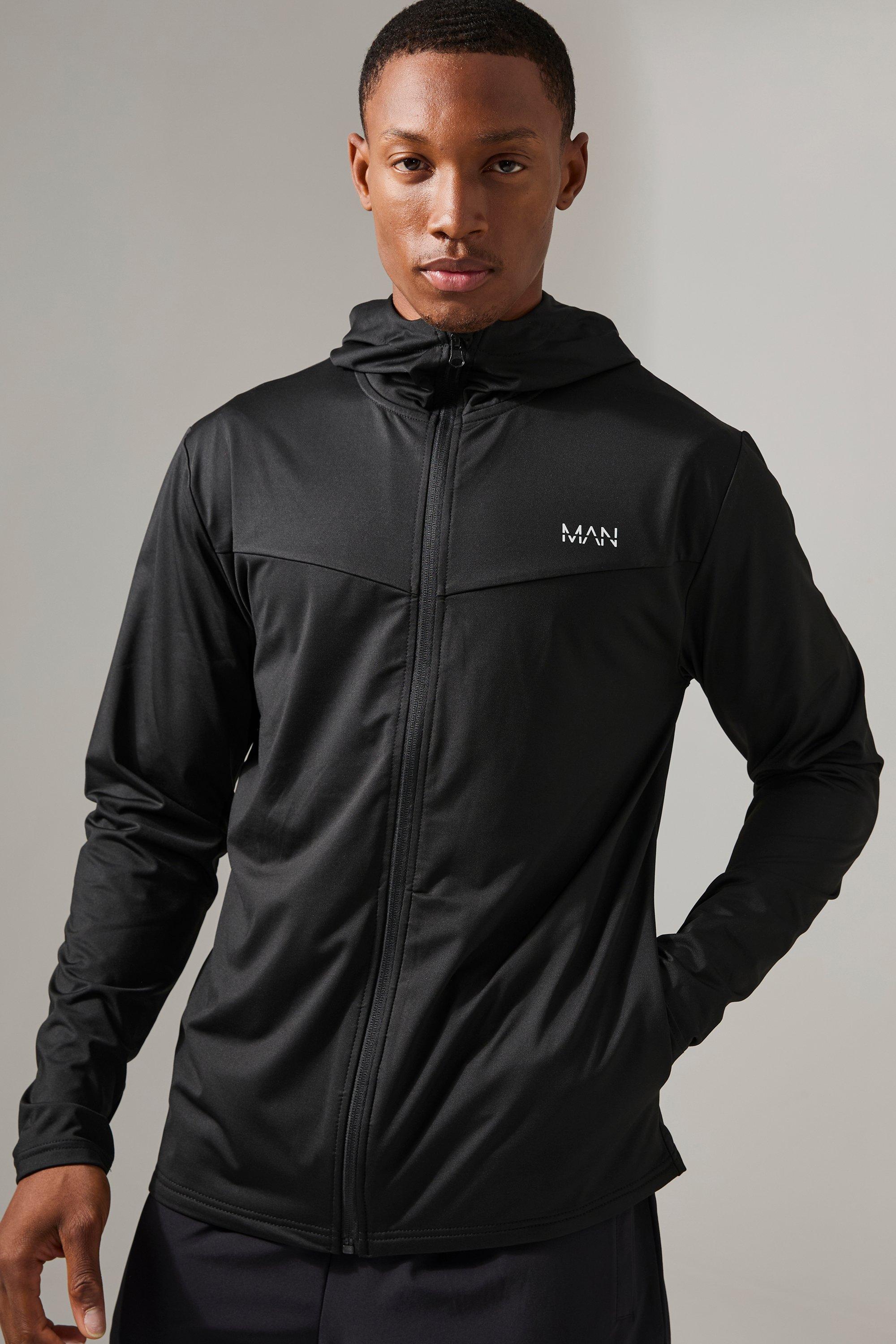 Felpa Man Active per alta performance Slim Fit con zip sul retro e cappuccio, Nero