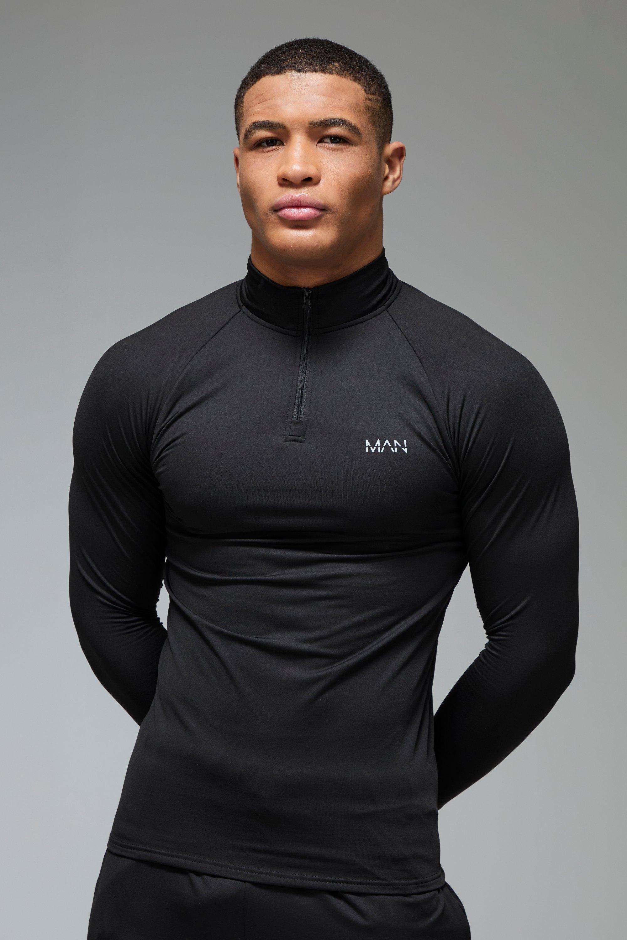 Felpa Man Active per alta performance Slim Fit con zip corta sul retro, Nero