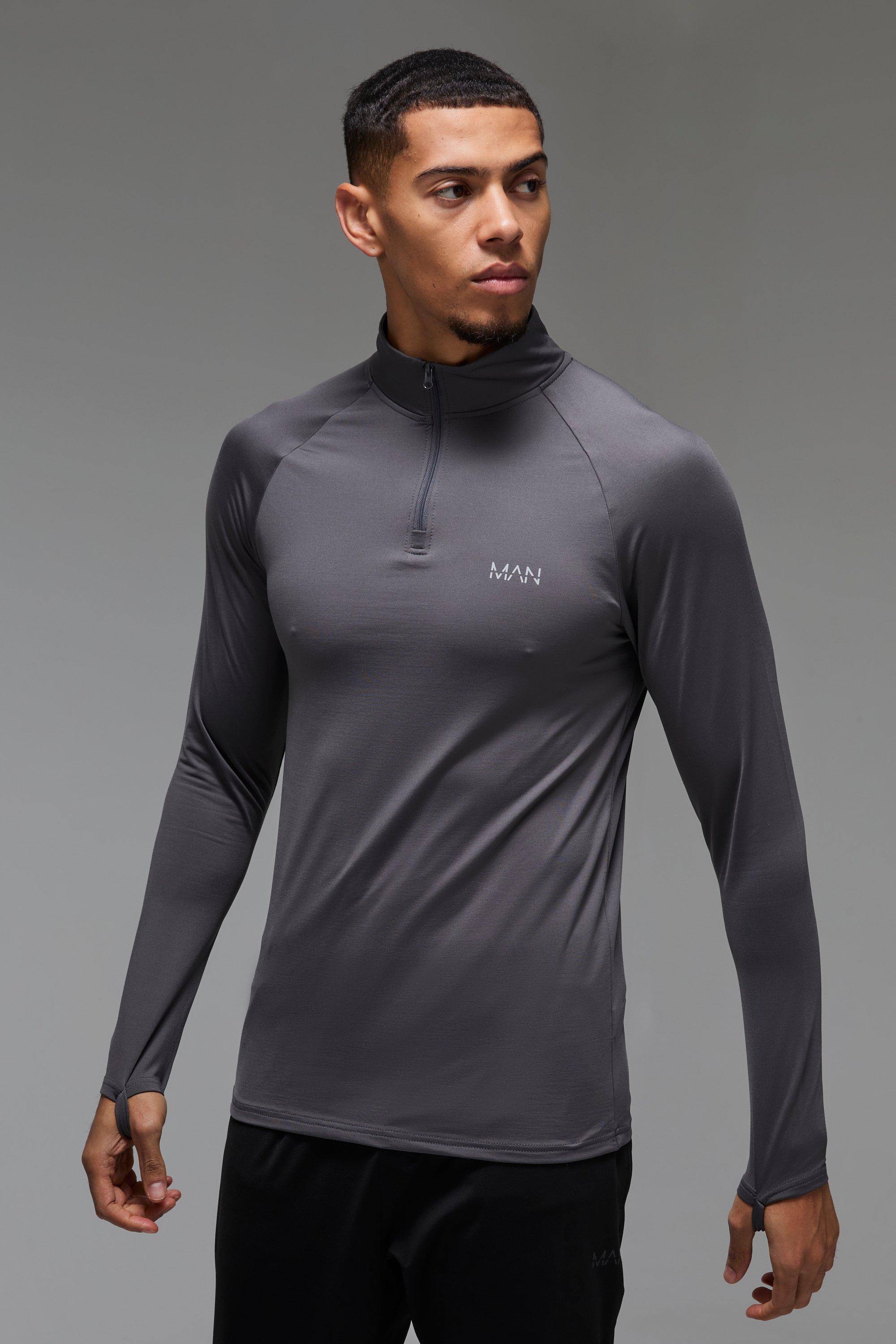 Felpa Man Active per alta performance Slim Fit con zip corta sul retro, Grigio