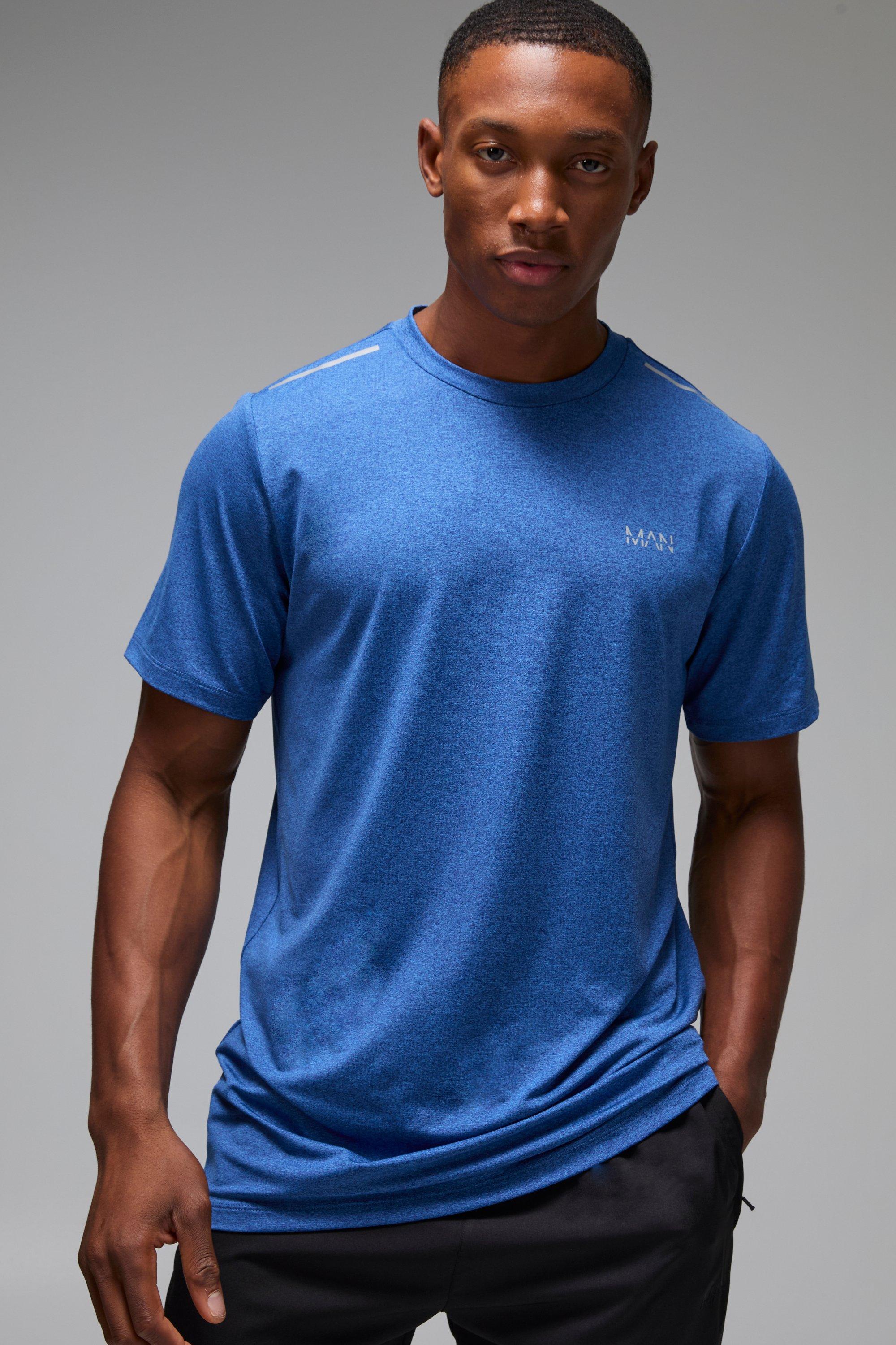 T-shirt Man Active Regular Fit in rete in mélange, Azzurro