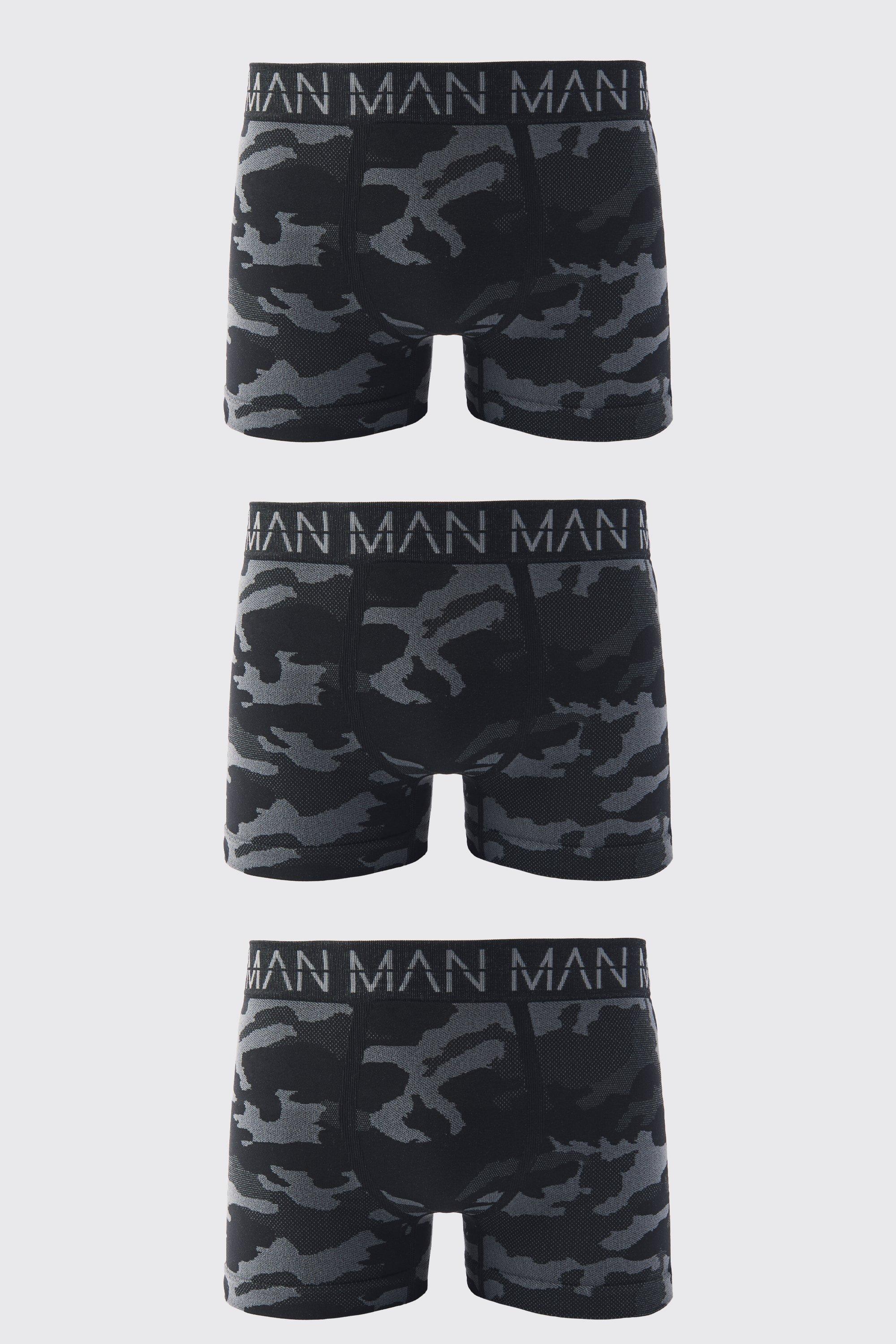 Mens Black Man Active Camo Seamless Boxer 3 Pack, Black