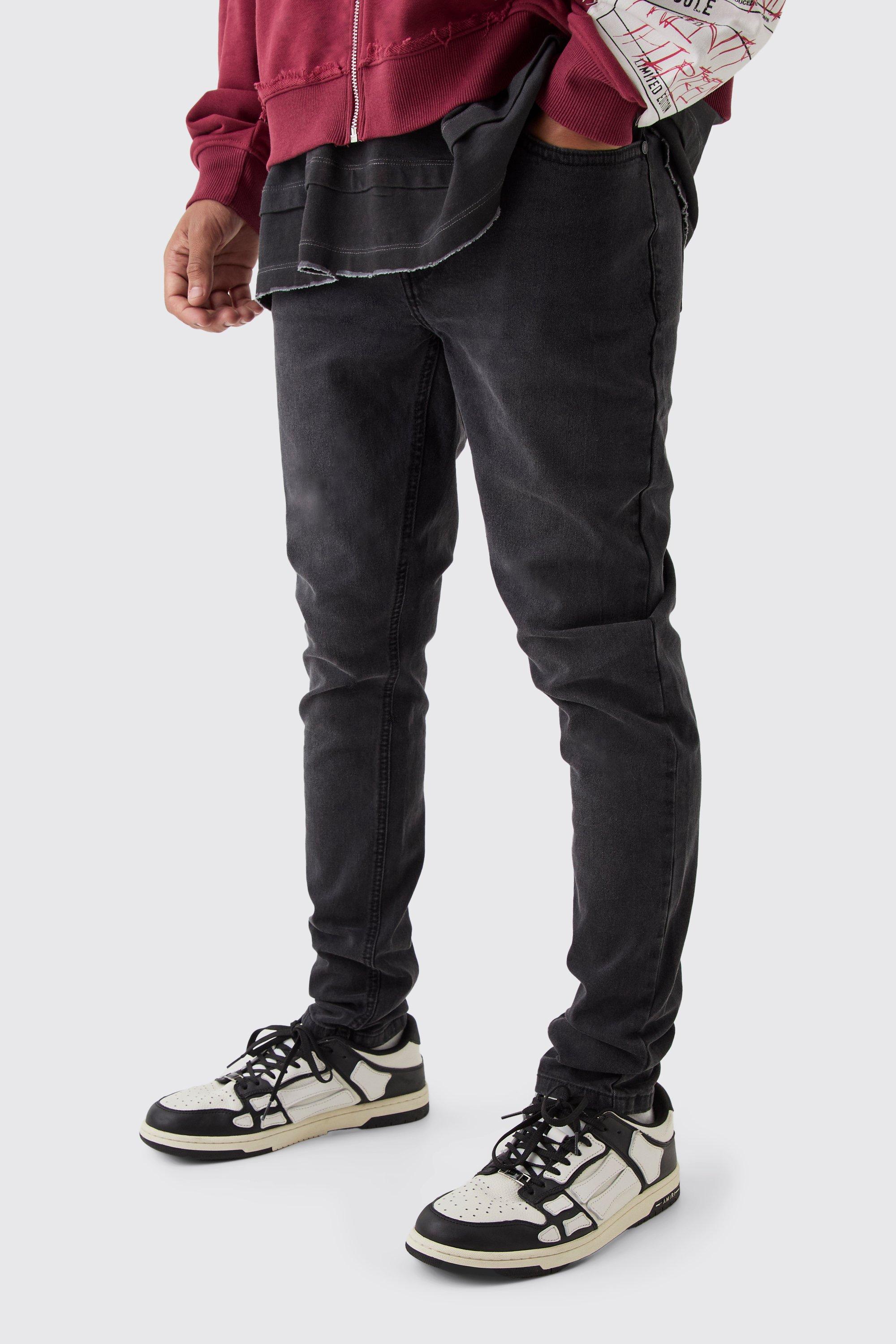 Mens Grey Skinny Stretch Jean in Charcoal, Grey