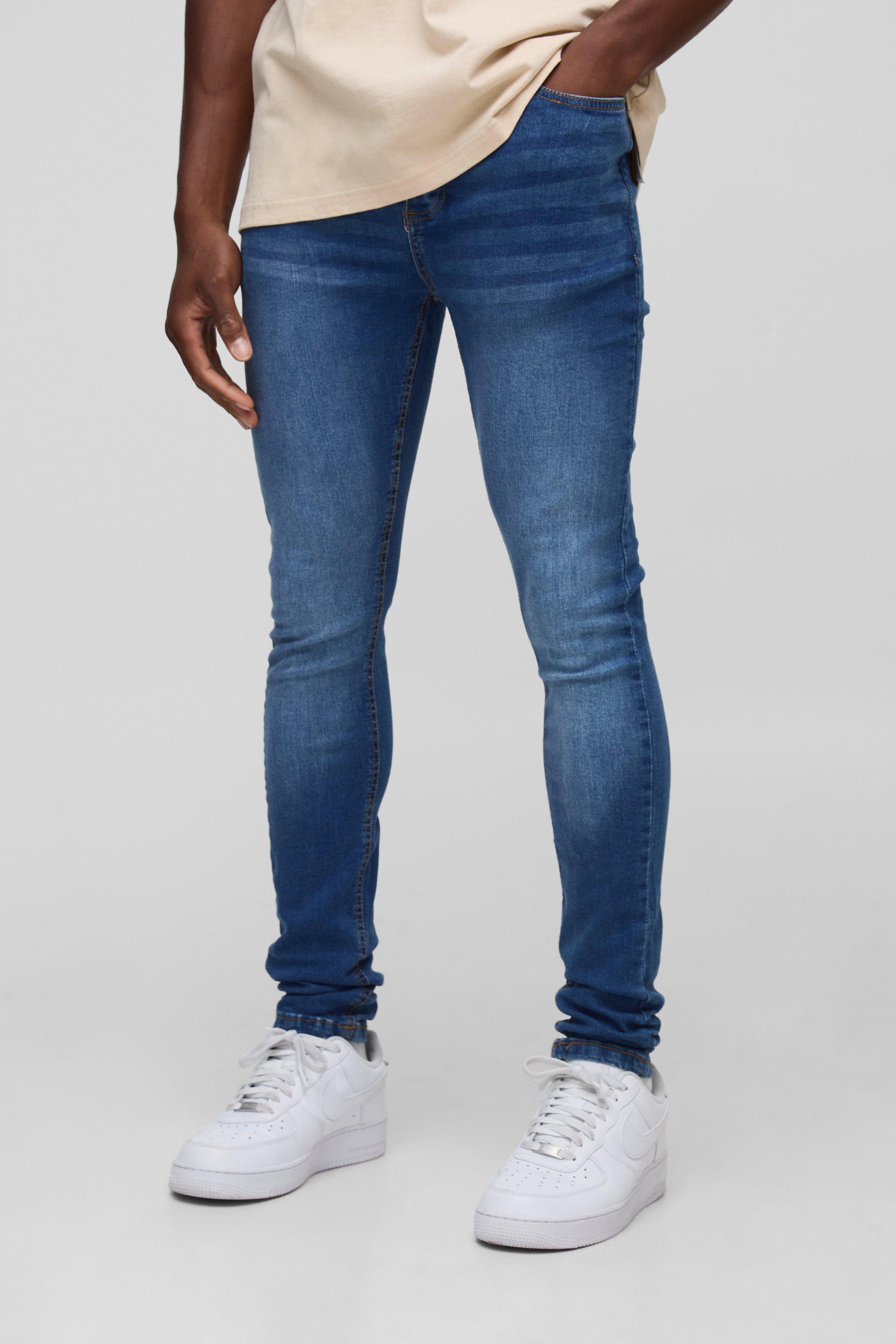 Mens Blue Super Skinny Stretch Jean, Blue