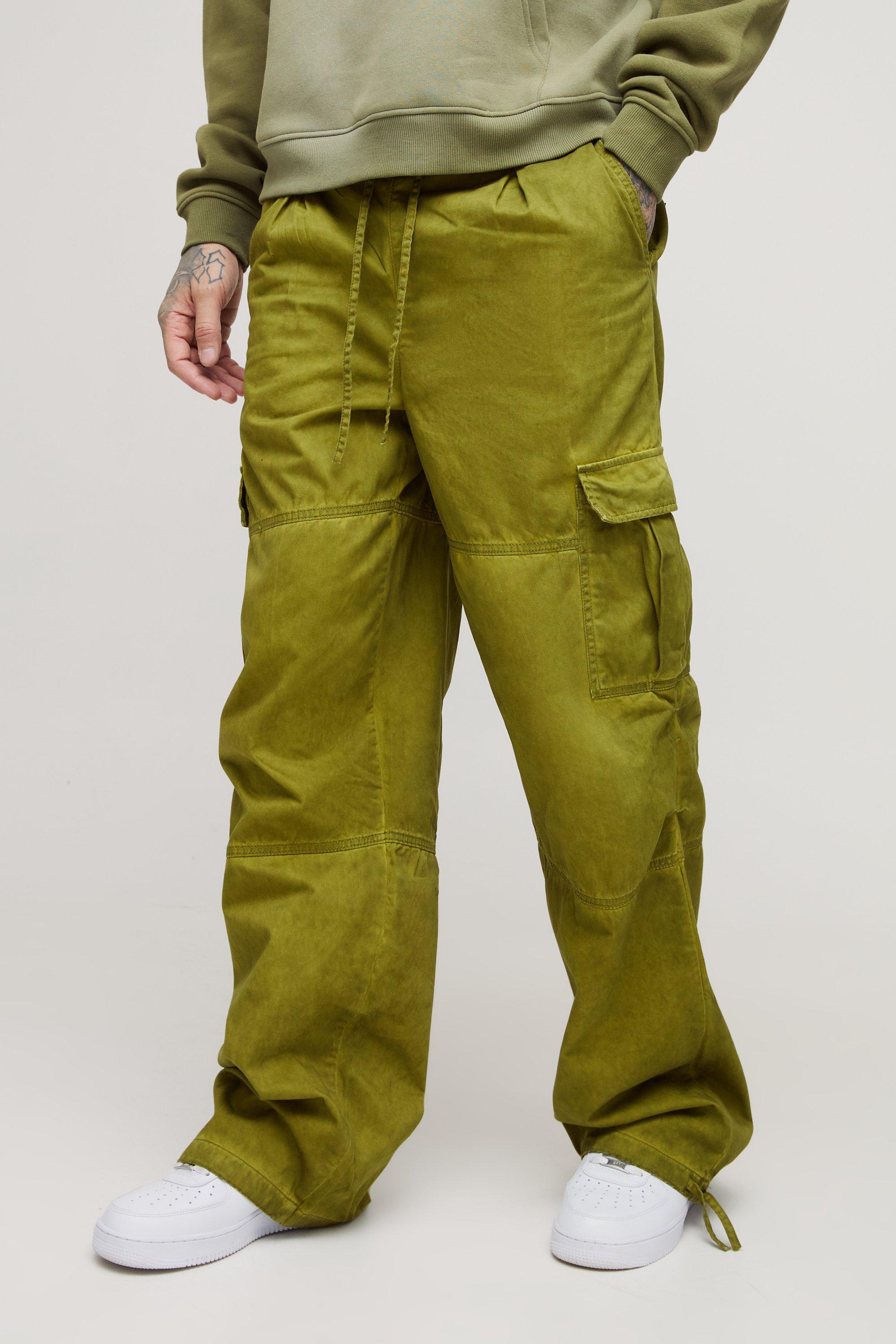 Boohoo Tall Baggy Oil Wash Cargo Broek Met Elastische Taille, Khaki