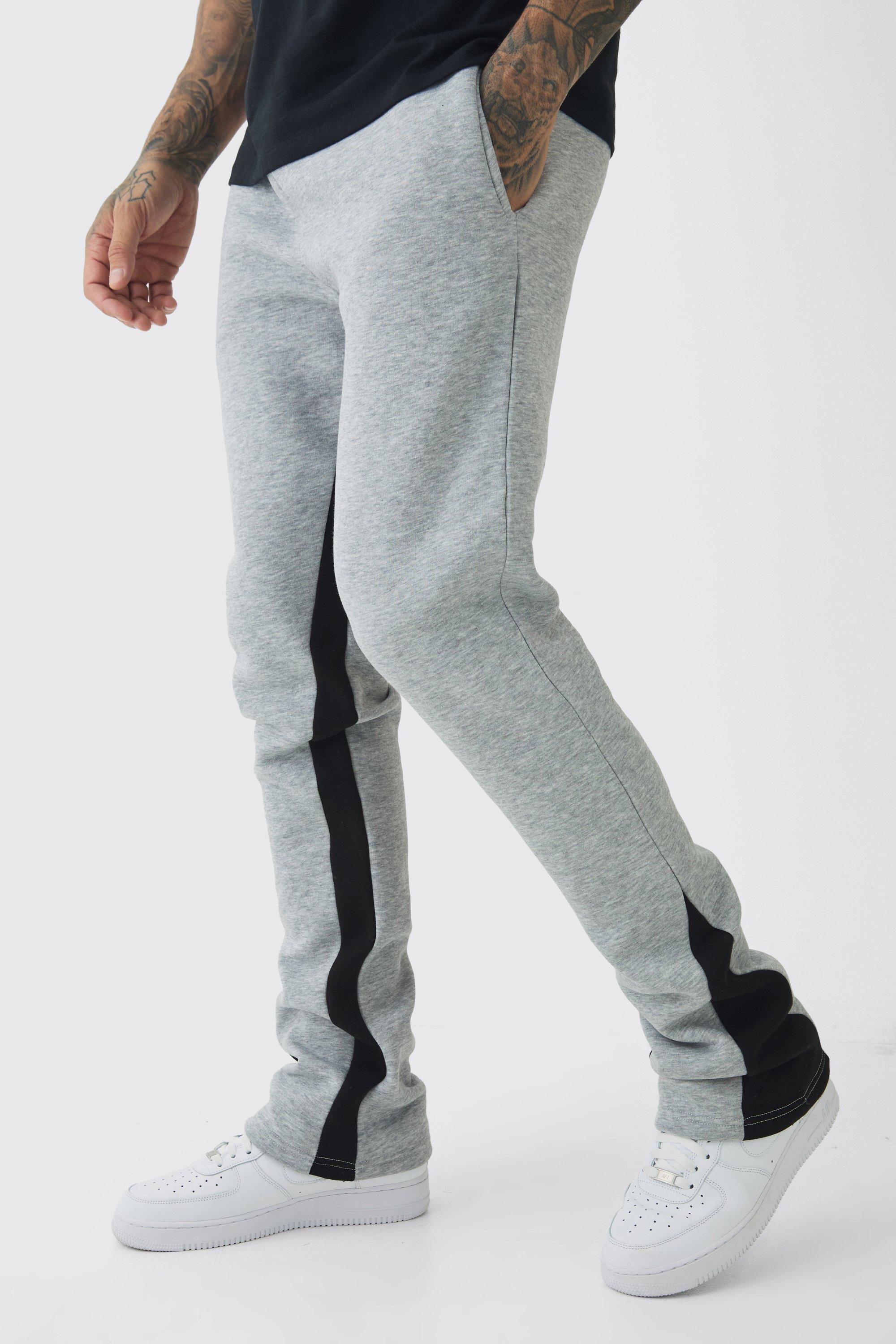Mens Grey Tall Stacked Fit Gusset Joggers, Grey