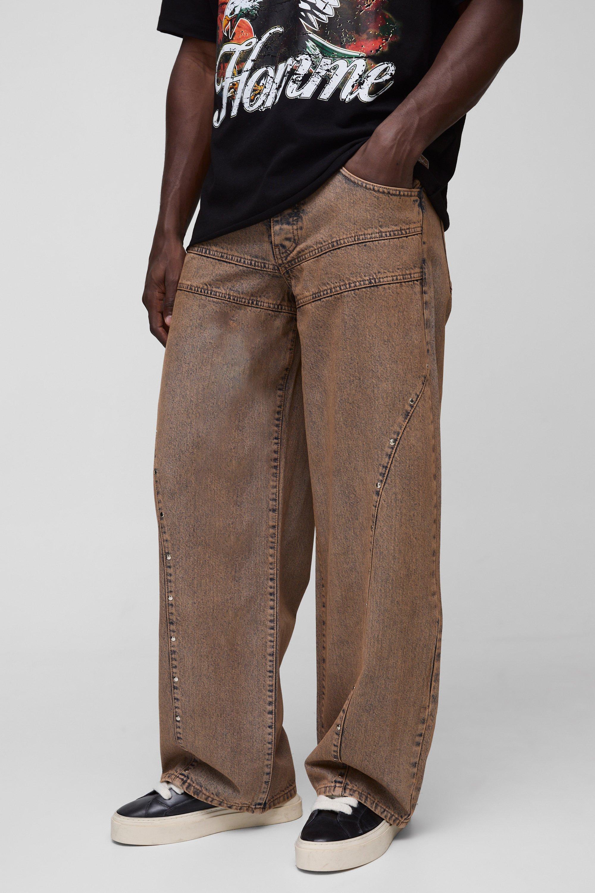 Boohoo Onbewerkte Baggy Jeans Met Studs, Antique Wash