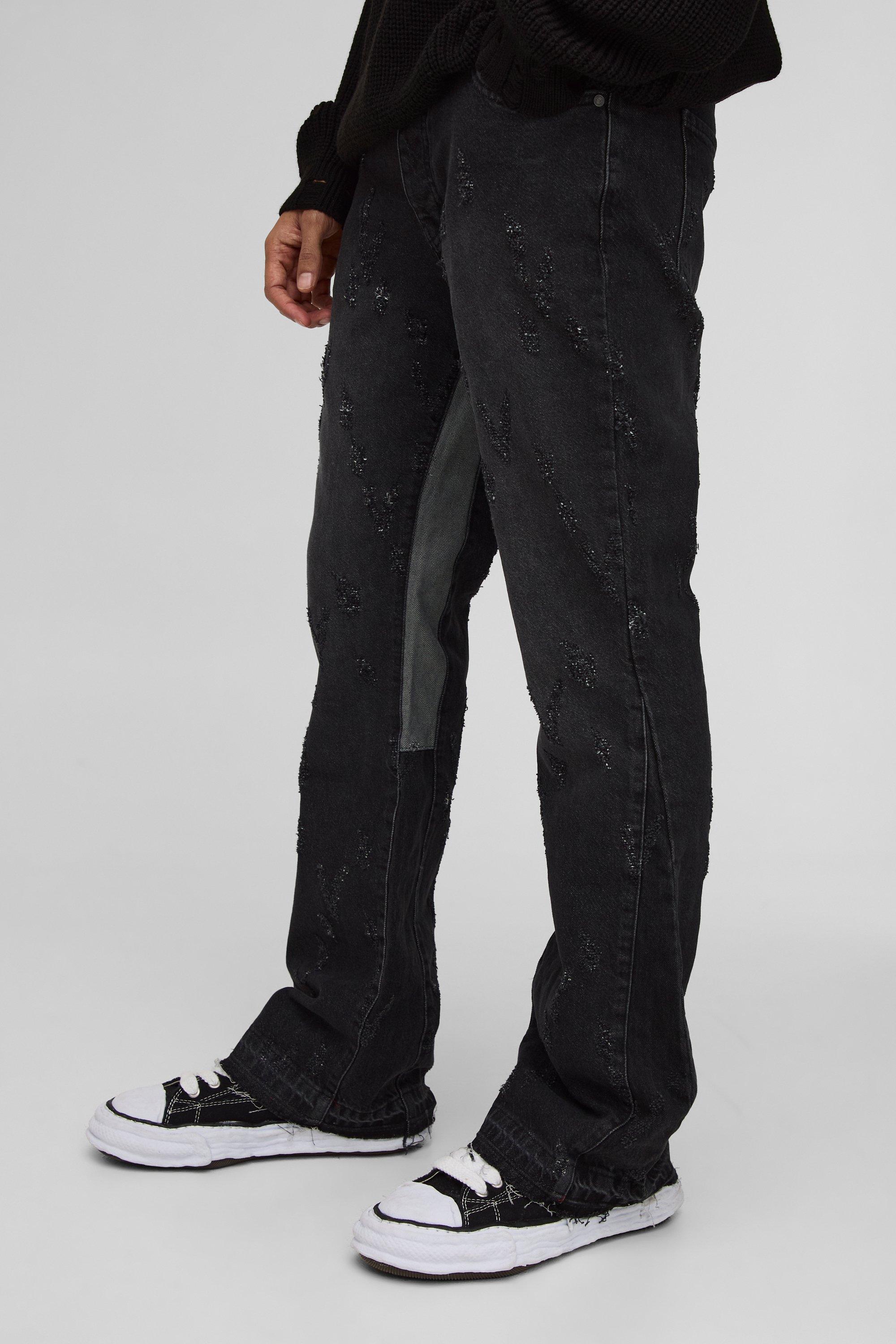 Boohoo Onbewerkte Flared Versleten Slim Fit Denim Jeans, Washed Black