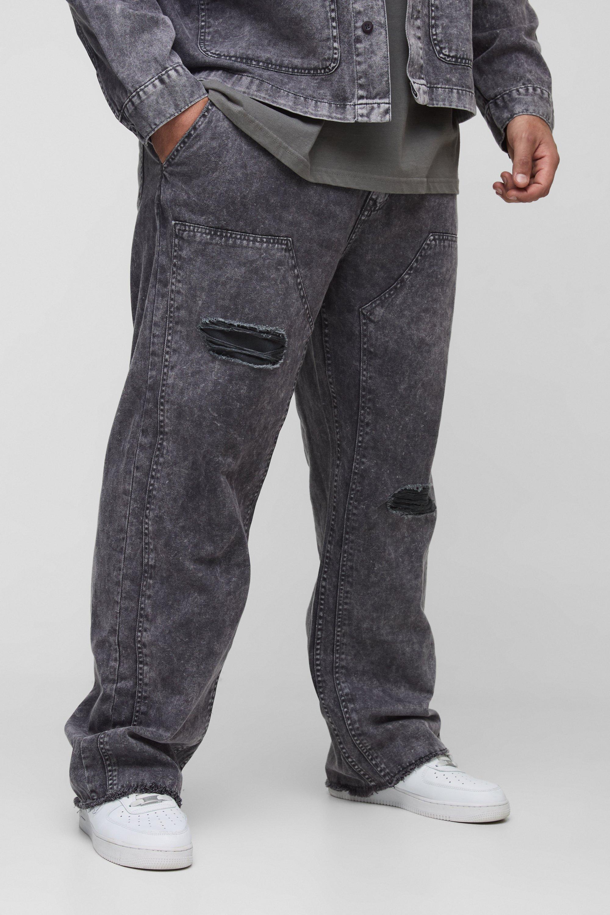 Pantaloni Carpenter rilassati Plus Size in lavaggio acido effetto smagliato, Grigio