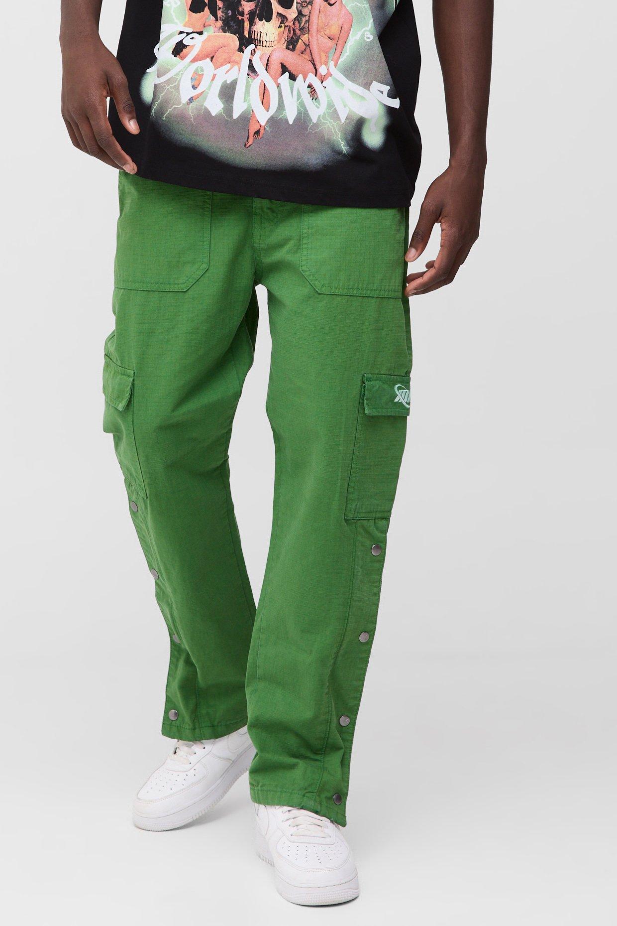 Boohoo Ribfluwelen Cargo Broek Met Drukknoopjes En Logo, Green