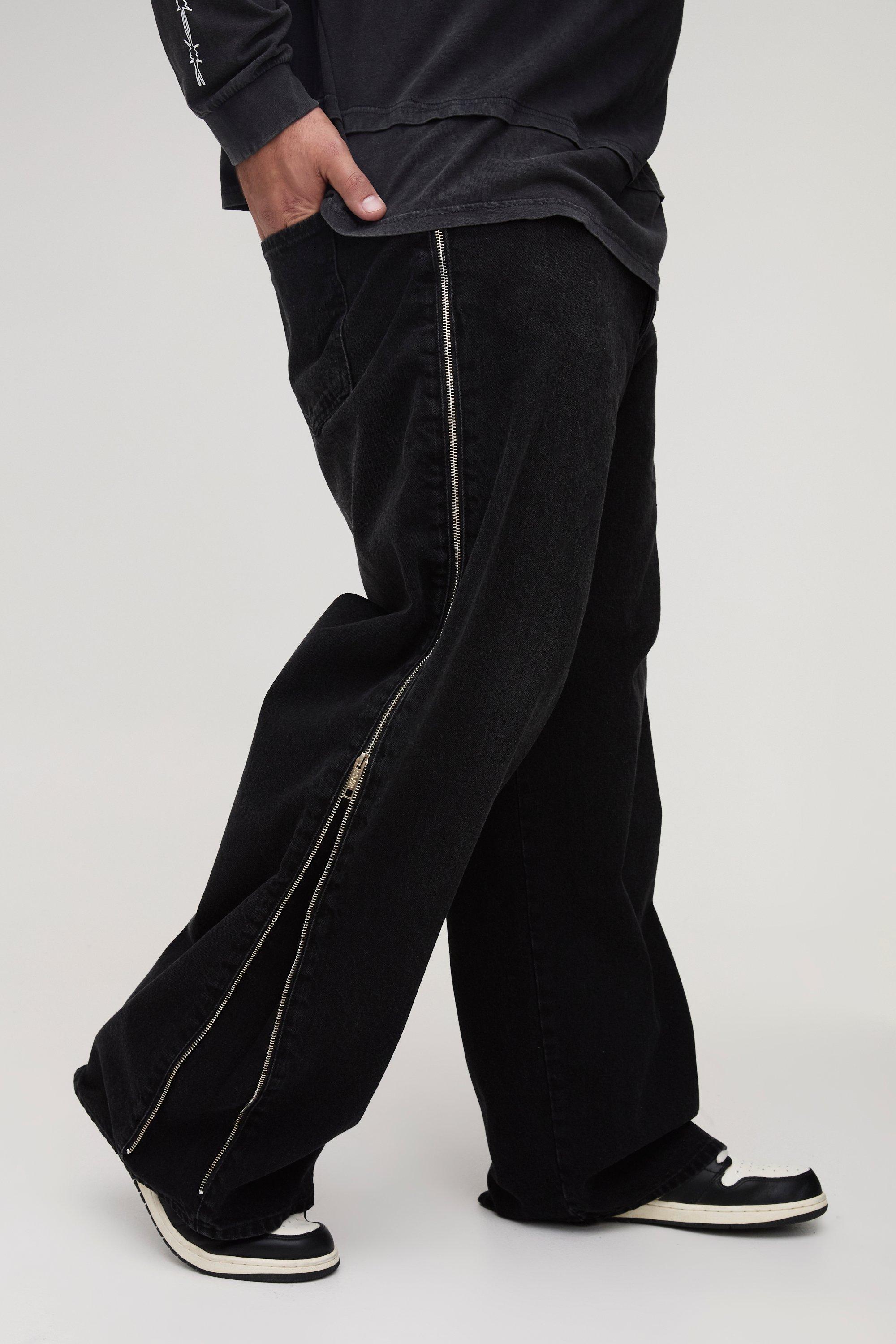 Jeans Plus Size rilassati con zip e inserti, Nero