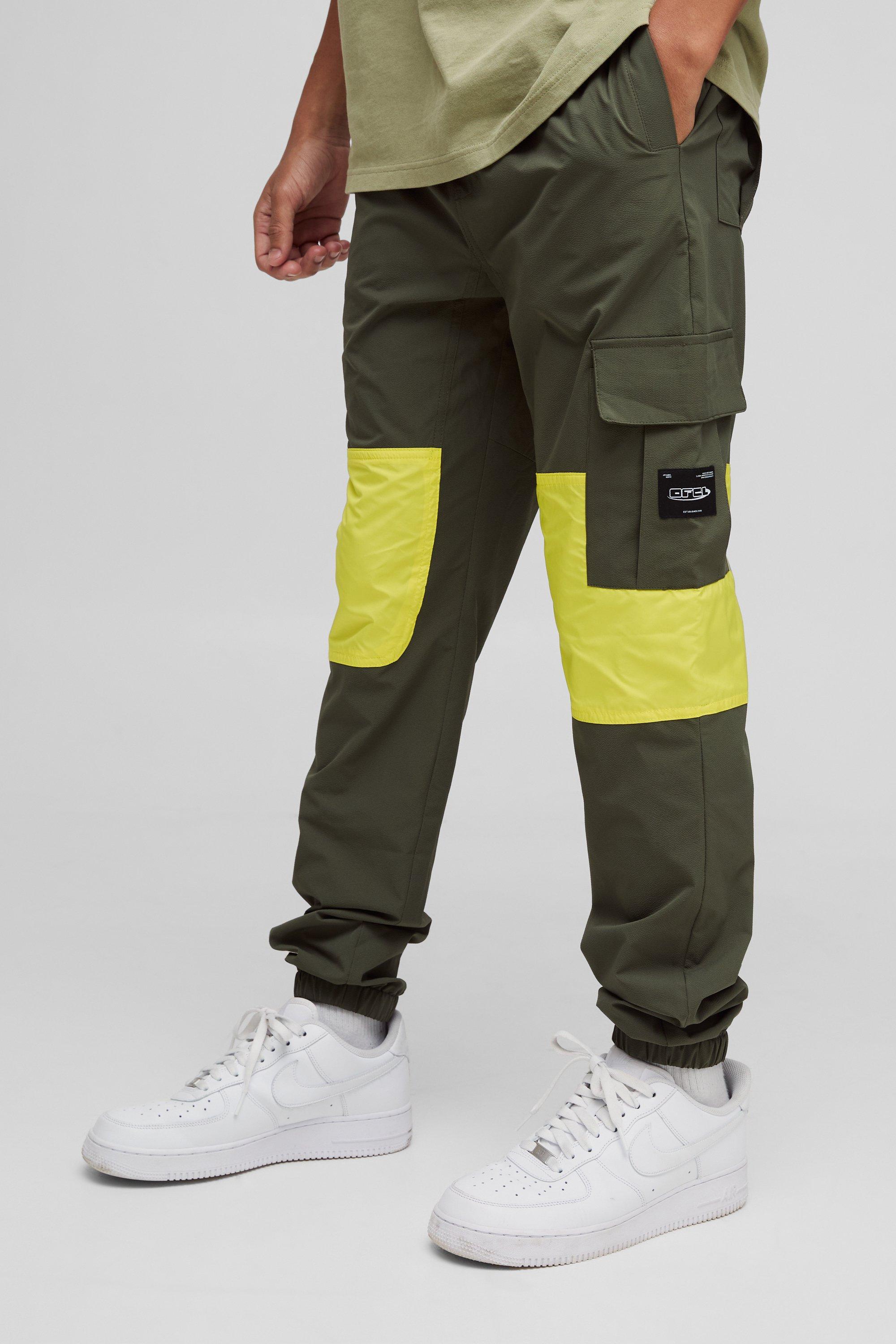 Pantaloni Cargo resistenti all'acqua con vita elasticizzata e polsini Slim Fit, Verde